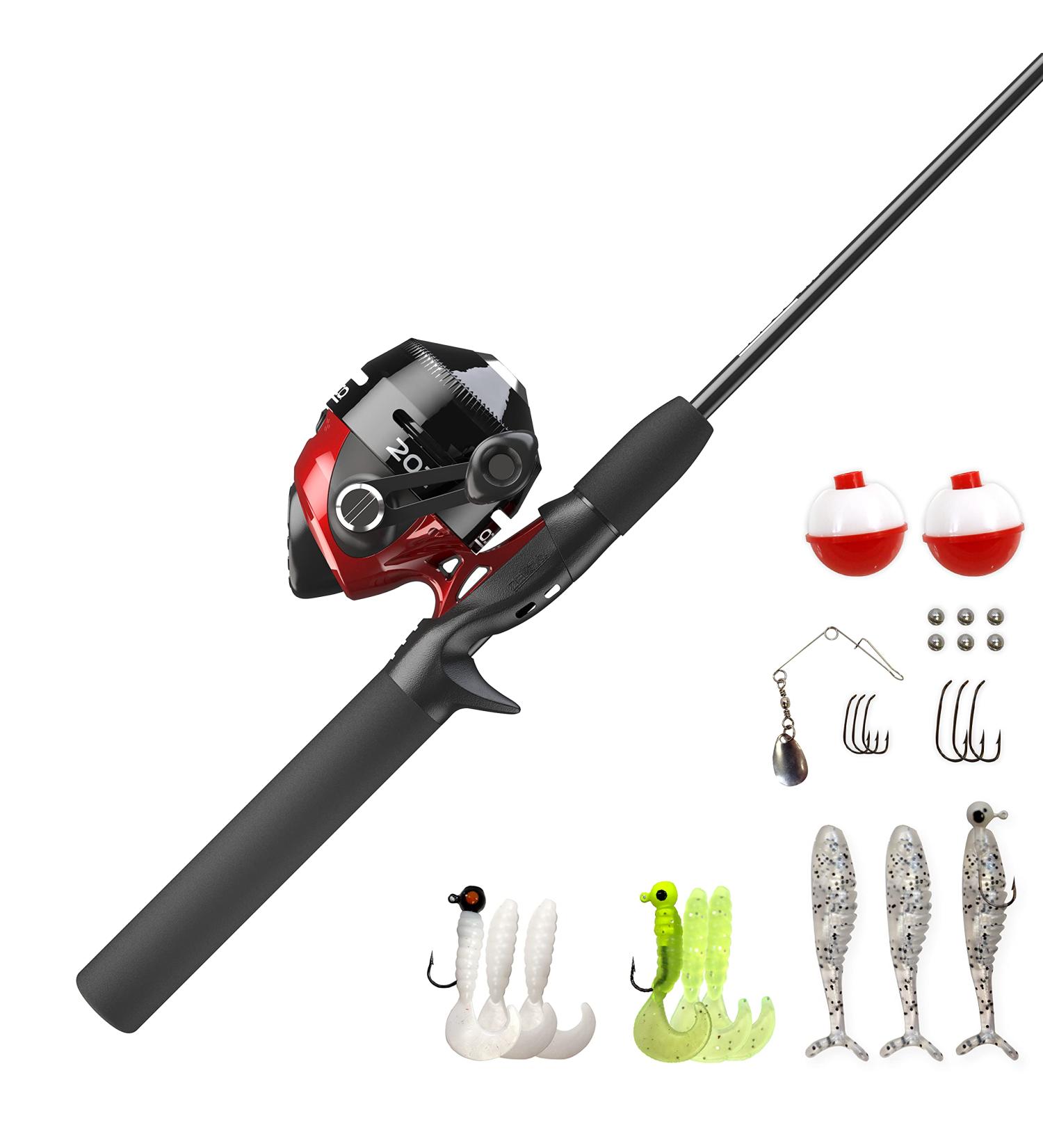 Zebco 202 Spincast Reel and Fishing Rod Combo | 5'6 2-Piece Pole | Size 30 Reel | Pre-Spooled with 10lb Line | Black/Red | 27pc Tackle Included - Buy Online on GoSupps.com