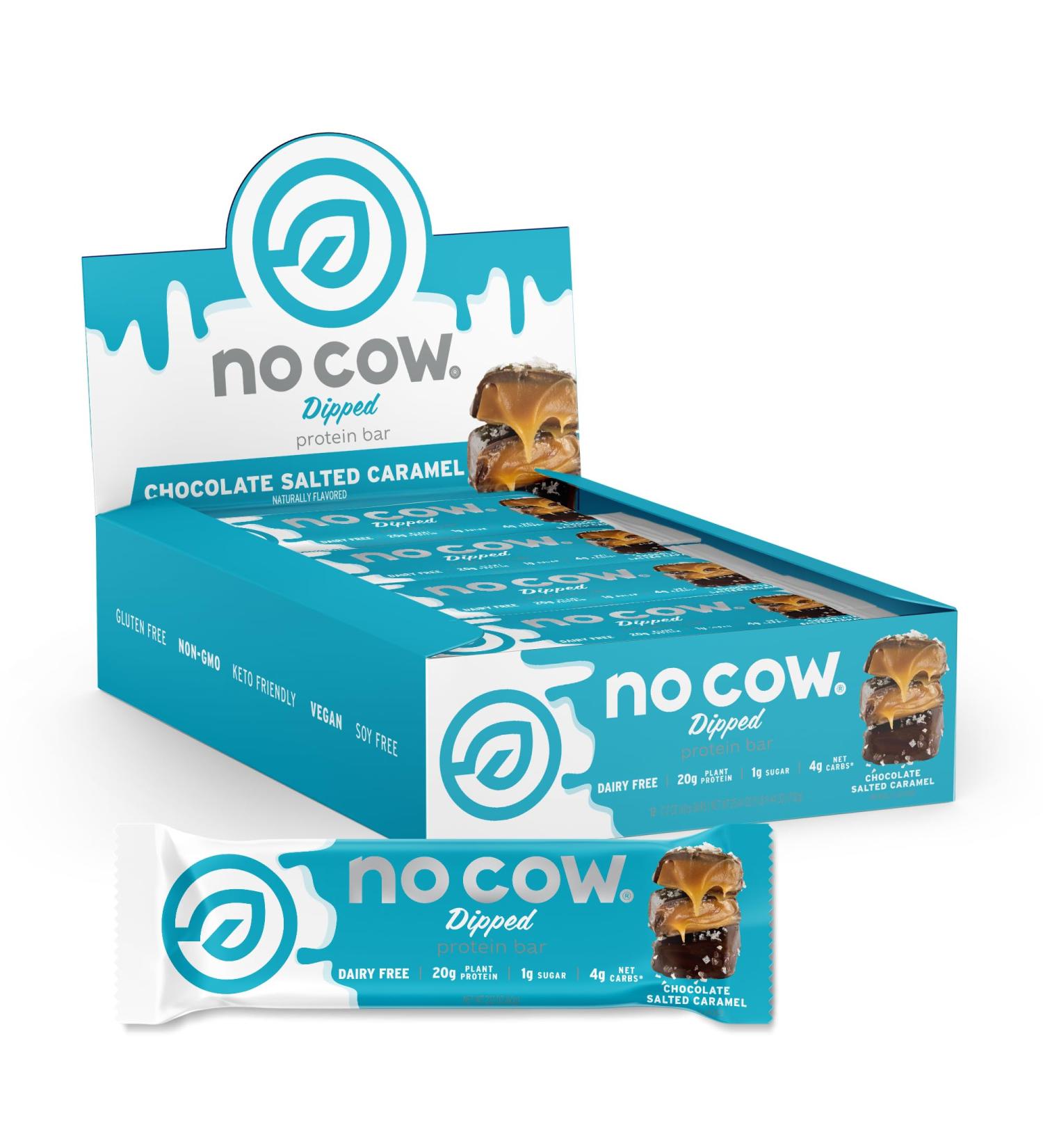 No Cow High Protein Bars, Chocolate Salted Caramel - Healthy Snacks, 20g Vegan Protein, High Fiber, Low Sugar, Keto Friendly, Dairy & Gluten Free (12 Count) - Buy Online on GoSupps.com