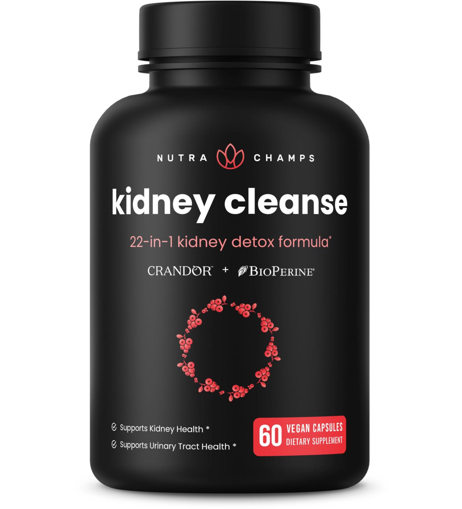 Kidney Cleanse Detox | 22-in-1 Kidney Support Supplement | 25,000mg Cranberry Pills Extract | Extra Strength Repair & Flush Premium Formula | Urinary Tract Health for Women & Men | 60 Vegan Capsules - Buy Online on GoSupps.com