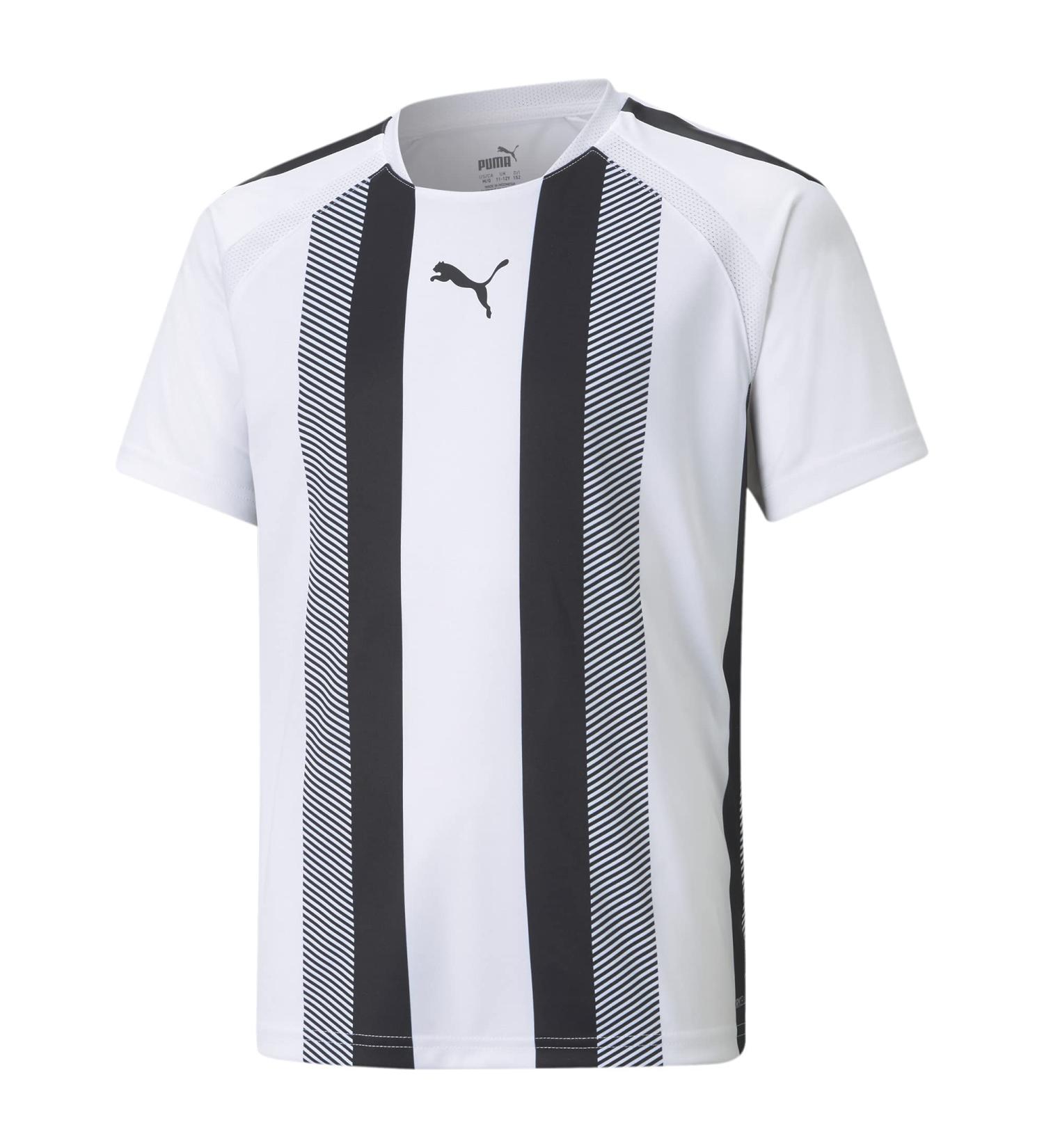 PUMA Unisex Children's Team League Striped Jersey Jr Shirt - White/Black | International Shipping Available - Buy Online on GoSupps.com