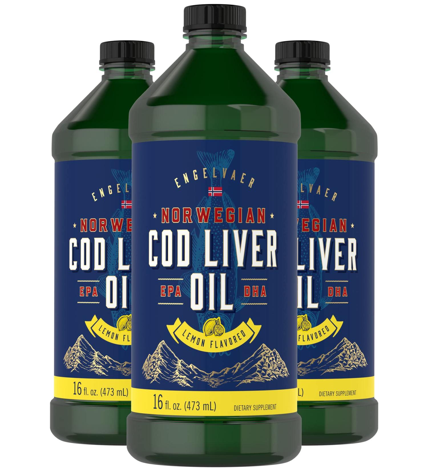 Carlyle Cod Liver Oil Liquid | 16 fl oz | Pack of 3 Bottles | Lemon Flavor | Norwegian | Non GMO Gluten Free - Buy Online on GoSupps.com