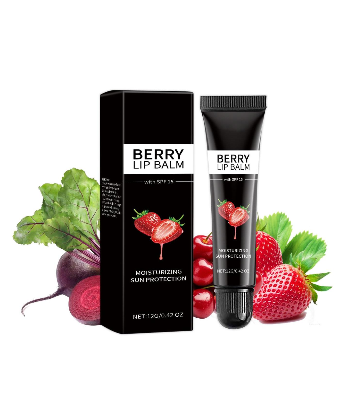 Berry Tinted Lip Balm with Shea Butter & Strawberry Extract Natural Color Lip Care 0.42 oz - Buy Online on GoSupps.com