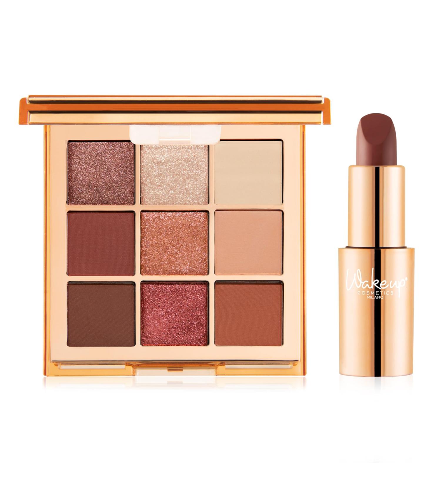  Wakeup Cosmetics Milano Wakeup Cosmetics - Spicy Look Kit - Contains 1 Eye Feel Good 9-shade eyeshadow palette (02 Spicy) + 1 Everyday Hero creamy lipstick Timeless Nude color - Buy Online on GoSupps.com