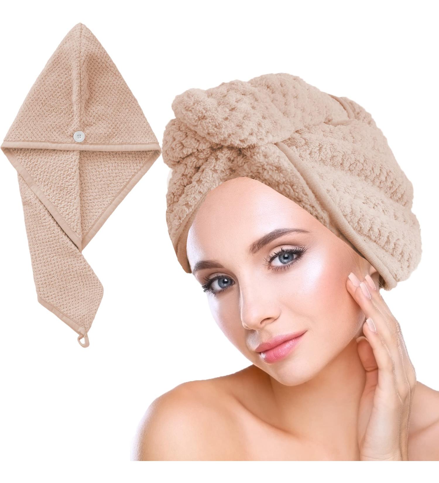 Buy Brown Microfiber Hair Turban Towel with Button | Perfect for Long Hair | Fast International Shipping - Buy Online on GoSupps.com