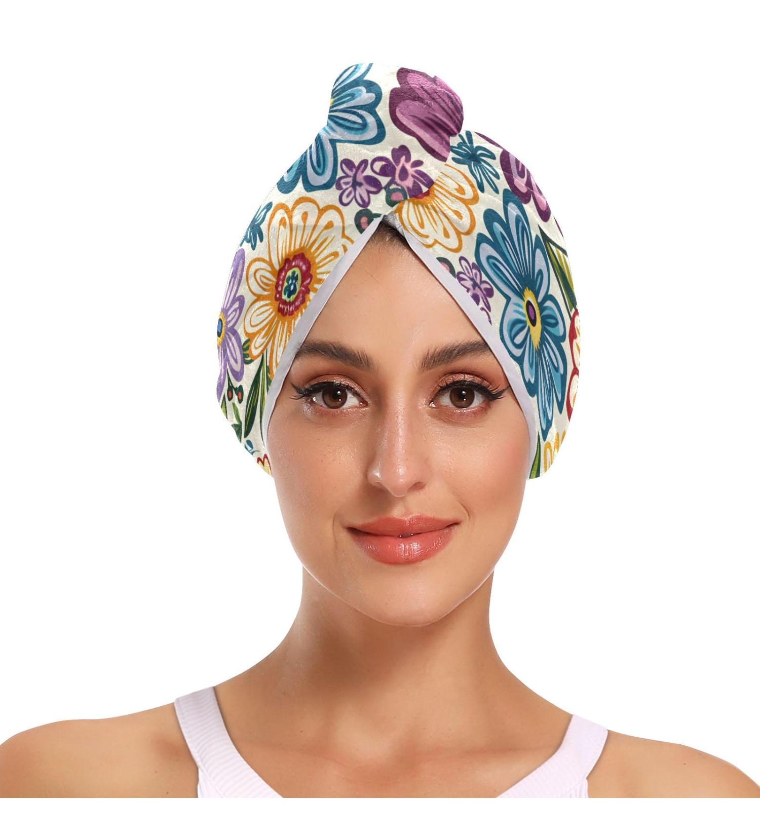 Buy Super Absorbent Colored Rainbow Flowers Hair Towel 2 Pack | Quick Drying Hair Turbans for Women & Girls - Buy Online on GoSupps.com