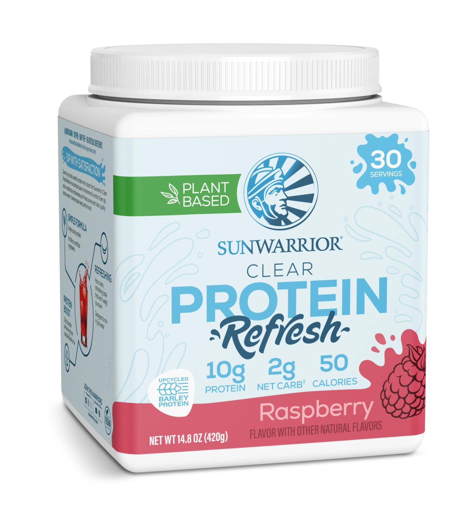 Clear Plant-Based Protein Powder | 10g Vegan Protein per Serving | Refreshing Raspberry Flavor | 420g Tub | Hydration & Recovery - Buy Online on GoSupps.com