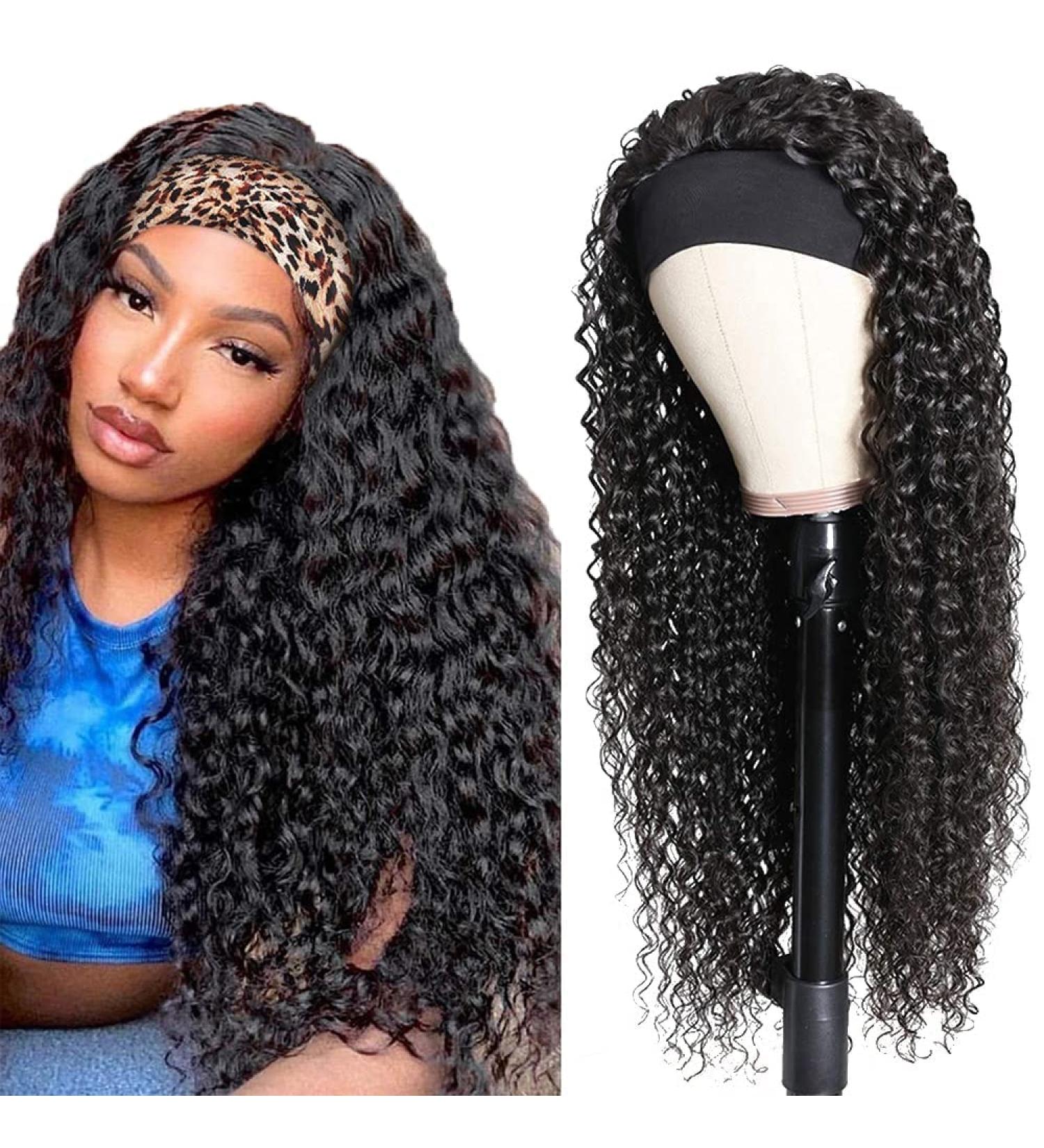NICMISS 16 Inch Deep Wave Headband Wig | Brazilian Virgin Human Hair | Natural Black Color | 150% Density | Glueless Wear and Go Wig for Black Women - Buy Online on GoSupps.com