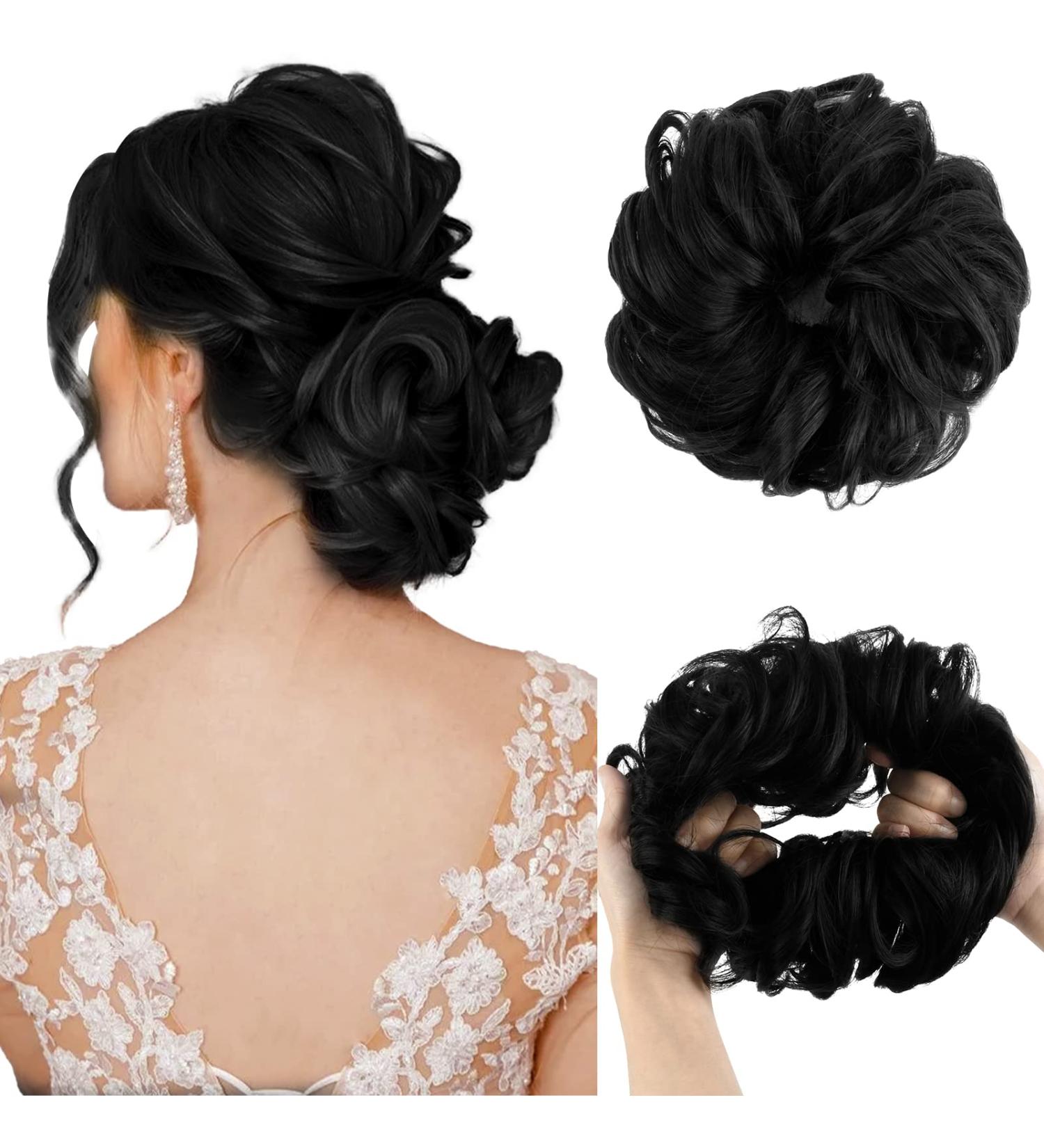 Vlasy Curly Wavy Messy Bun Hair Piece | Synthetic Chignon Hair Extension for Women & Girls (1# 60g) - Buy Online on GoSupps.com