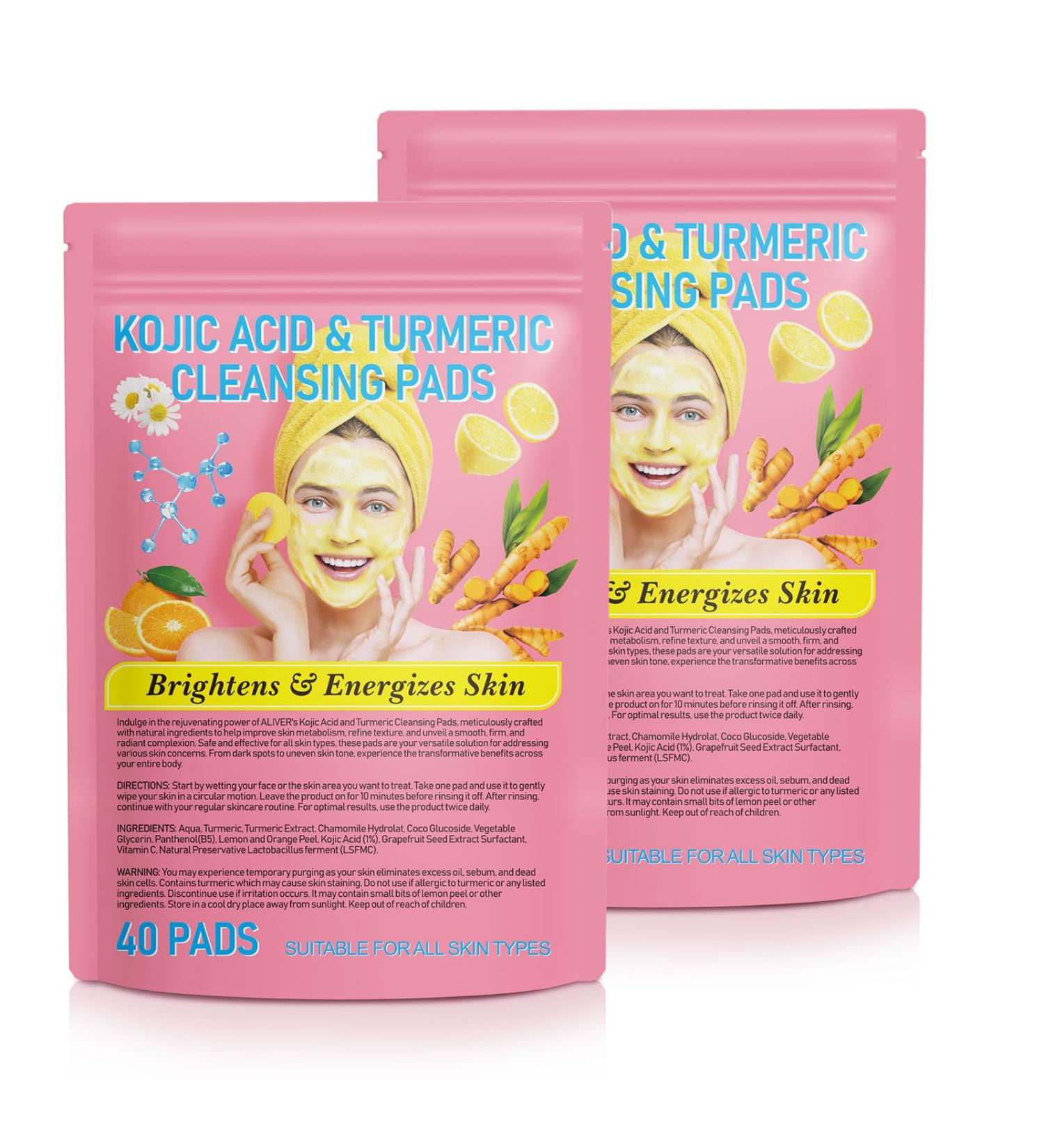 80PCS Kojic Acid & Turmeric Cleansing Pads Exfoliating with Vitamin C for Balanced Skin Oil & Water - Buy Online on GoSupps.com