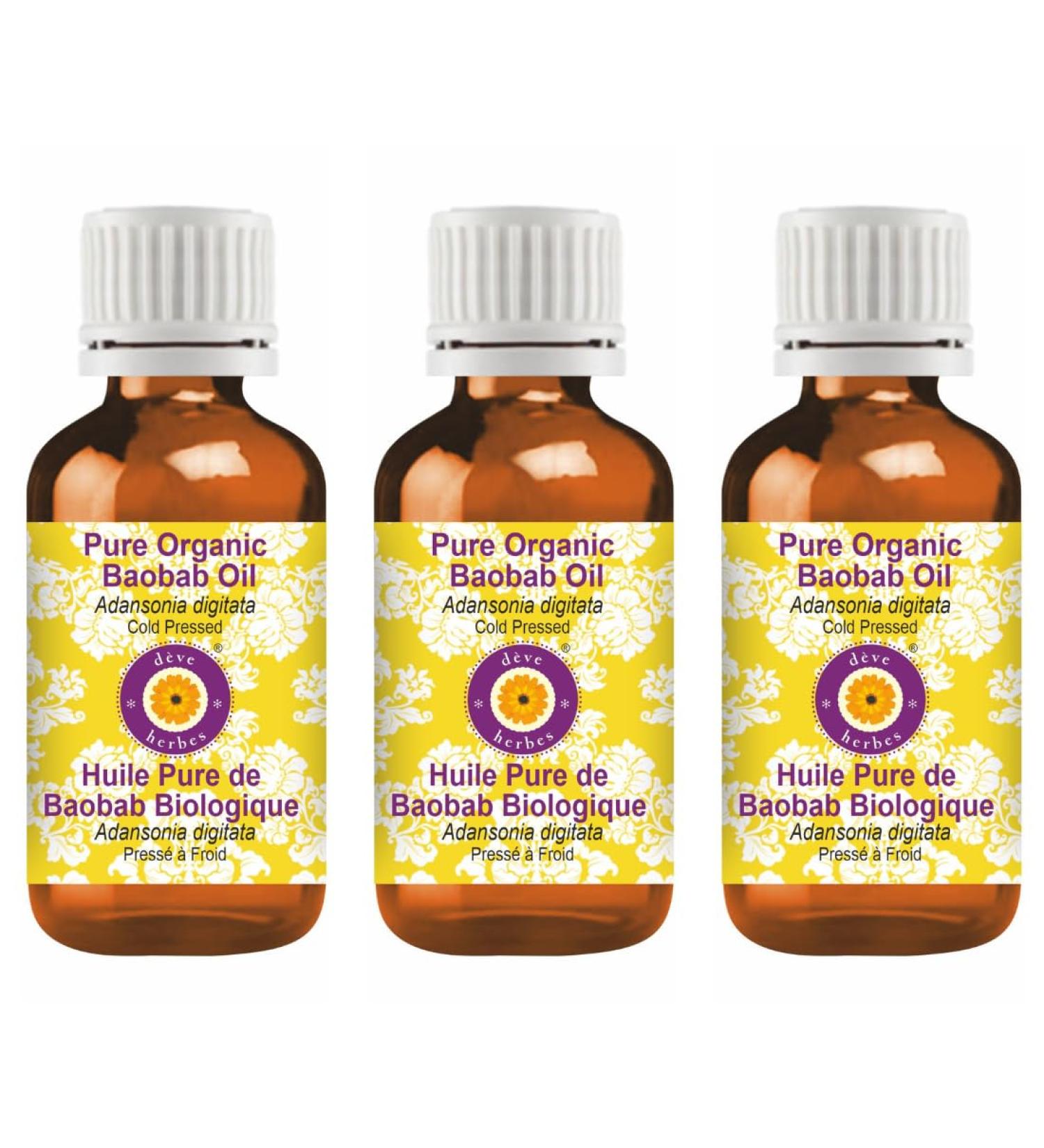 Deve Herbes Pure Organic Baobab Oil (Adansonia digitata) Cold Pressed (Pack of Three) 100ml X 3 (10 oz) 3.33 Fl Oz (Pack of 3) - Buy Online on GoSupps.com