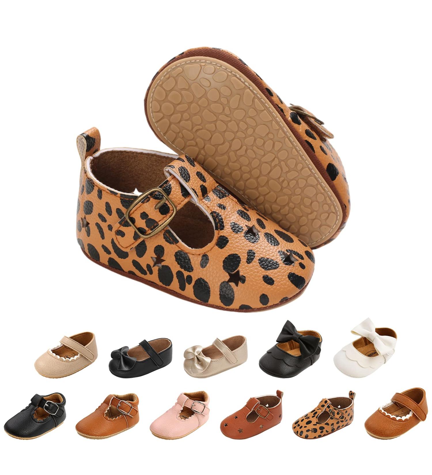 Baby Girl's First Walking Shoes - Mary Jane PU Leather Anti-Slip Princess Shoes | Infant Baby Shoes 0-6 Months | C Leopard Pattern - Buy Online on GoSupps.com