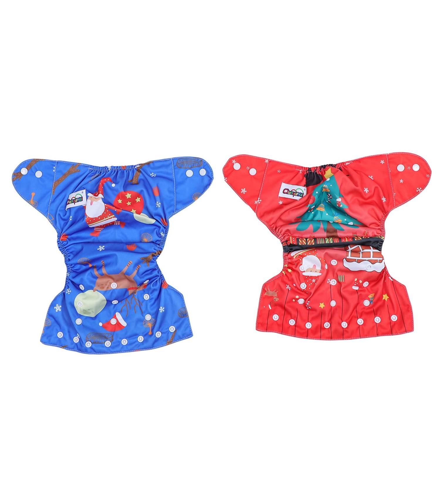 Healifty Christmas Baby Cloth Diapers - Snowman Elk Pattern, Adjustable Washable Pocket Diapers for Infant Newborn - 2Pcs - Buy Online on GoSupps.com