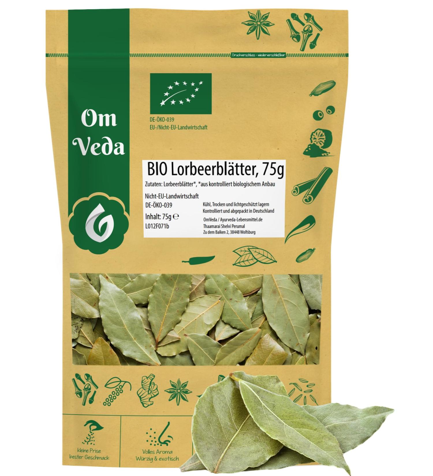 Buy Premium Organic Bay Leaves 75g | Handpicked Dried Bay Leaves | OmVeda - International Shipping Available - Buy Online on GoSupps.com