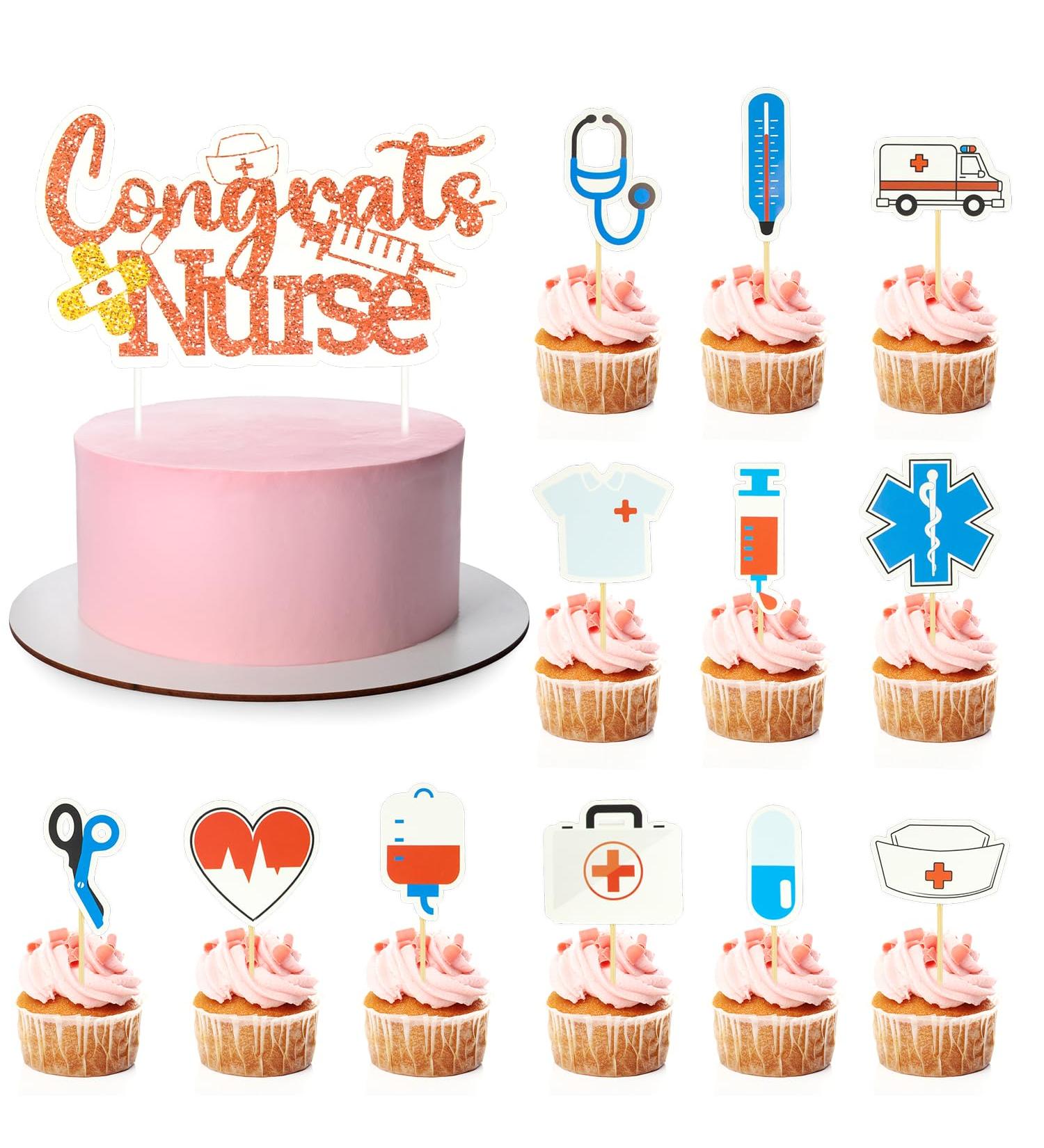 Nurse Cupcake Toppers 13Pcs Glitter Nursing School Graduation Cupcake Picks Congrats Nurse Cake Topper for Medical Rn Nurse Grad Theme Birthday Baby Shower Party Cake Decorations Supplies Y4YHBYCP - Buy Online on GoSupps.com
