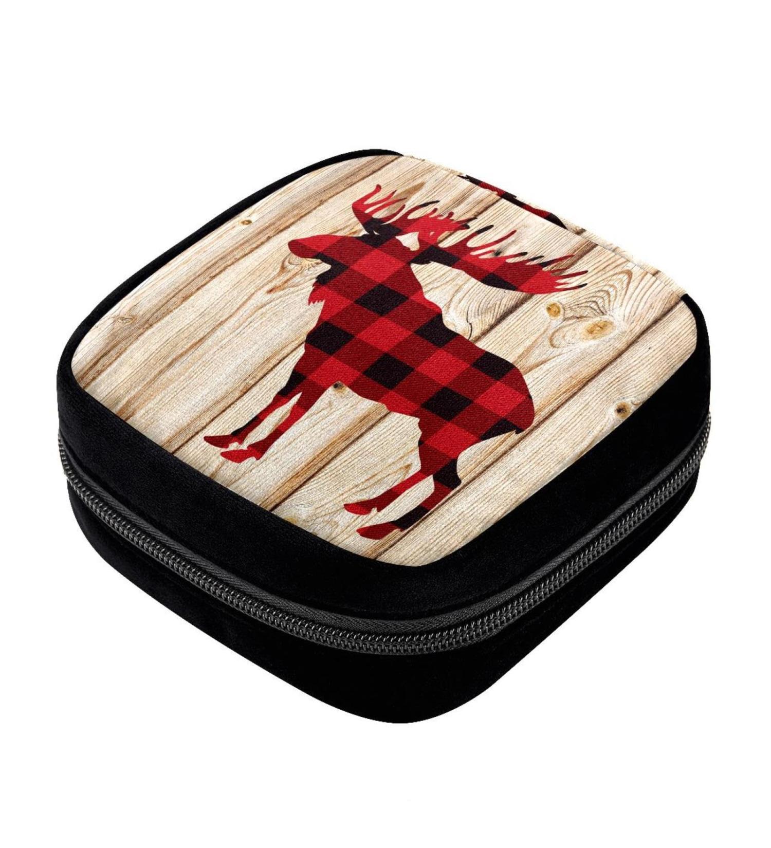 Period Bag Sanitary Napkin Storage & Makeup Pouch | Christmas Plaid Deer Color2620 - Buy Online on GoSupps.com