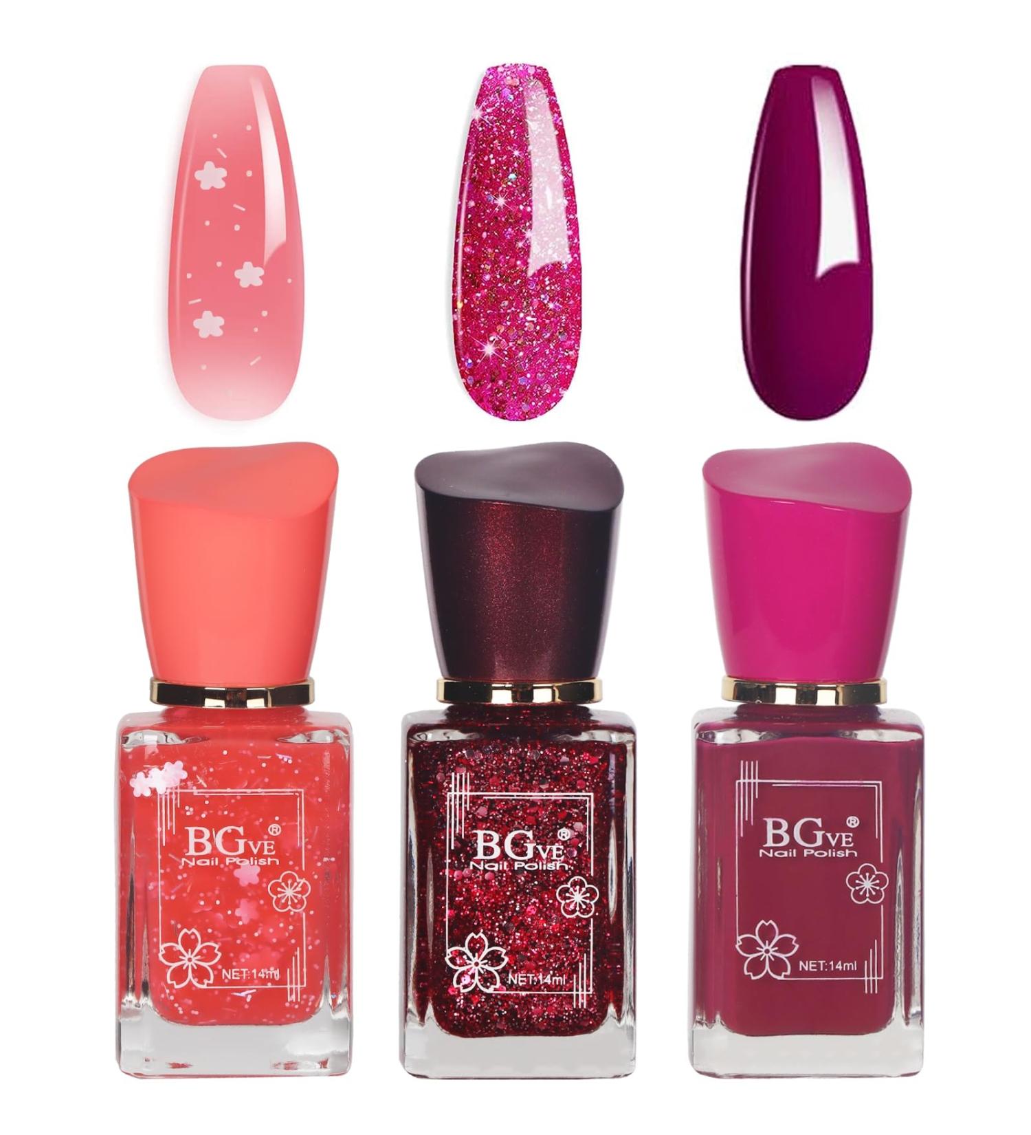 Nail Polish Set - Quick Dry Nail Polish - Pink Nail Polish with Glitter Flower - Long Lasting Chip Resistant Nail Polish for DIY Nail Art Manicure at Home - Buy Online on GoSupps.com