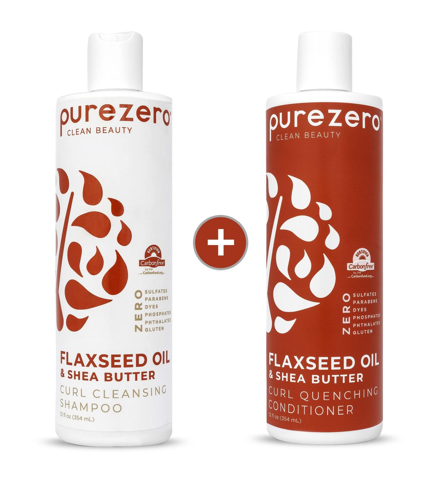 Purezero Flaxseed Oil & Shea Butter Shampoo and Conditioner Set - Curl Care for Curly Hair - Detangle, Defrizz, Vegan & Cruelty Free - Buy Online on GoSupps.com