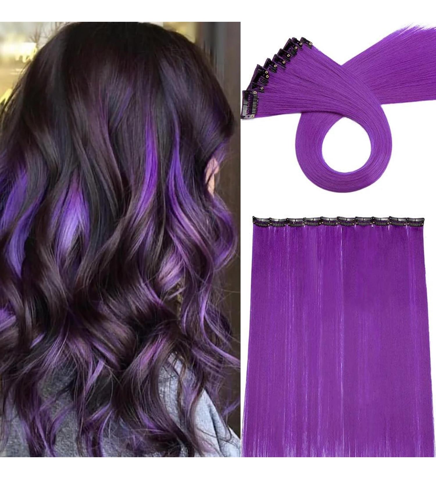 Rainbow Clip-In Hair Extensions | 50cm Dark Purple Strands | 10 Pcs 80g Realistic Smooth Hair - Buy Online on GoSupps.com