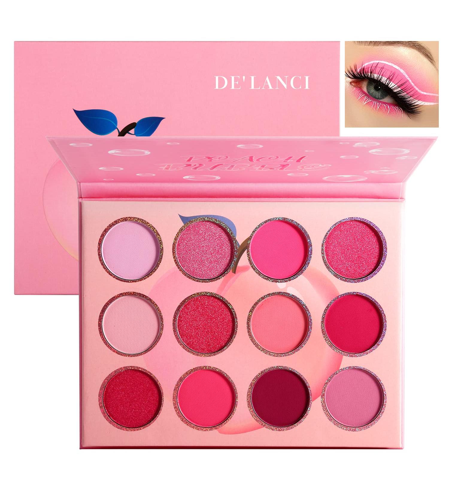 DE'LANCI Pink Eyeshadow Palette - 12 Color Mini Makeup Pallet - Long-Lasting & Waterproof - Peach Matte & Shimmer Shades - High Pigmented & Blendable - Buy Online on GoSupps.com