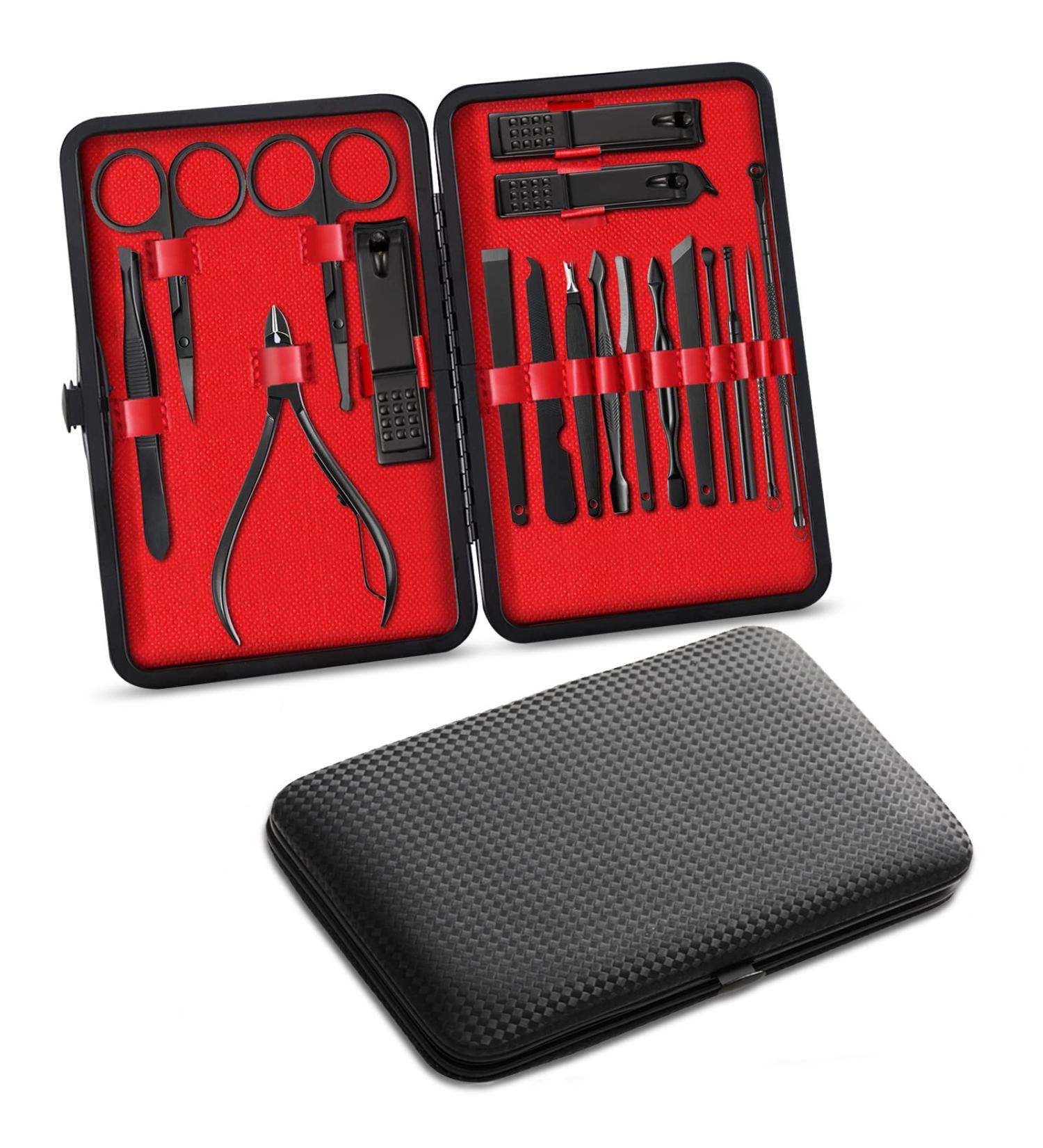 18-Piece MUIIGOOD Manicure Pedicure Set | Stainless Steel Nail Care Kit in Luxury PU Leather Case | Professional Grooming Tools for Men and Women - Buy Online on GoSupps.com