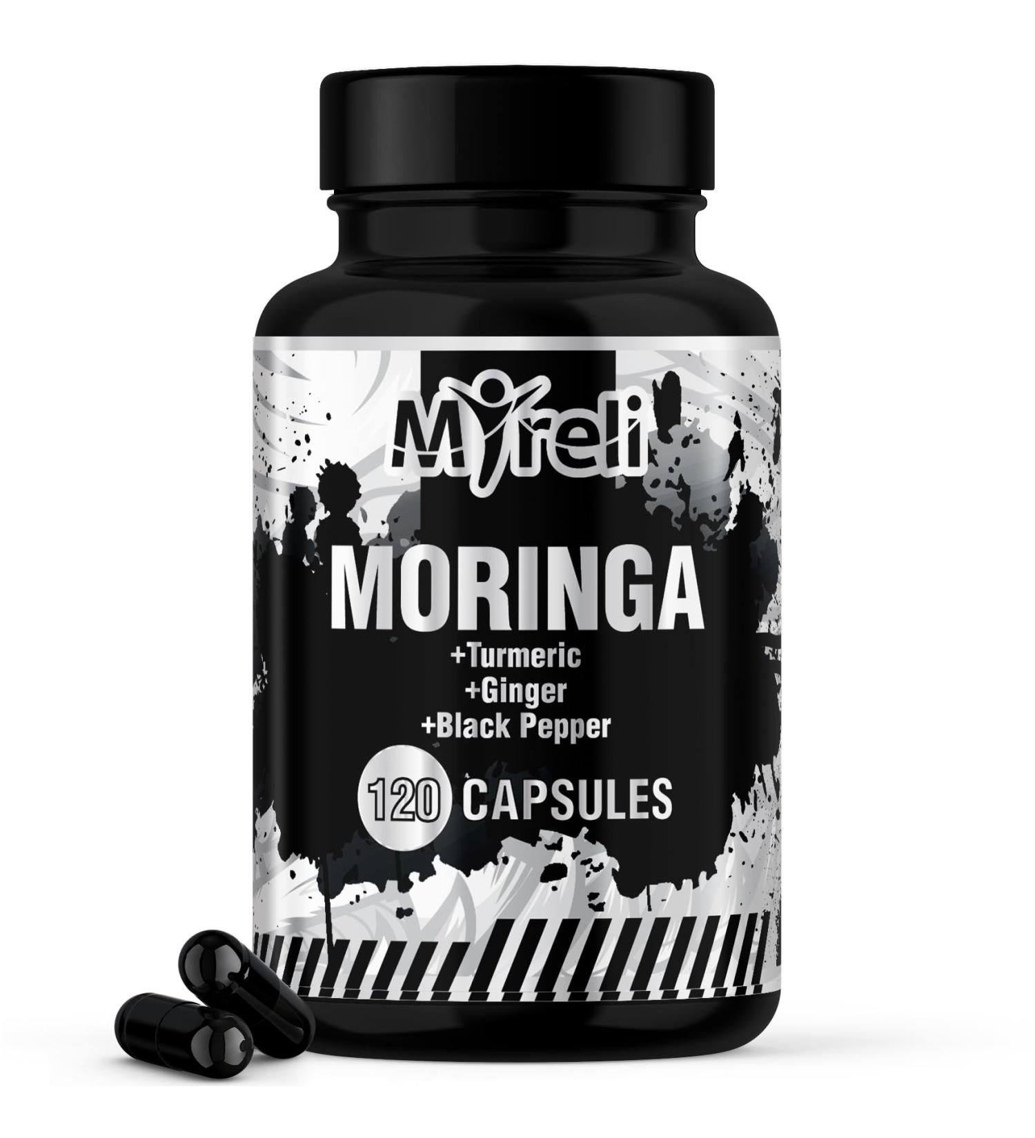 MYRELI Moringa Capsules 800mg - Moringa Leaf Extract 10:1 with Turmeric Ginger & Black Pepper - Herbal Blend for Antioxidant Energy Immune Joint & Digestive Support - 120 Vegan Non-GMO Capsules - Buy Online on GoSupps.com
