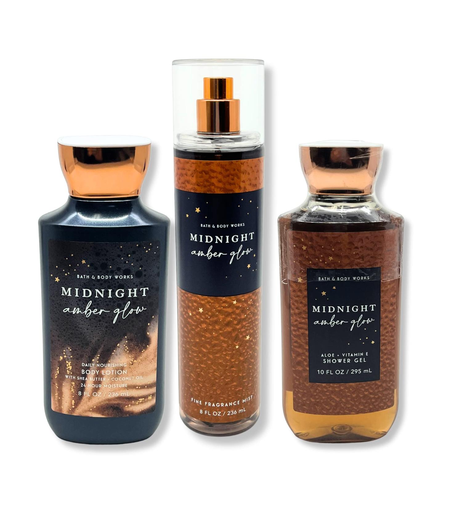 Bath & Body Works Midnight Amber Glow 3-Piece Bundle: Shower Gel 10 fl oz, Fine Fragrance Mist 8 fl oz, Daily Nourishing Body Lotion 8 fl oz - Buy Online on GoSupps.com