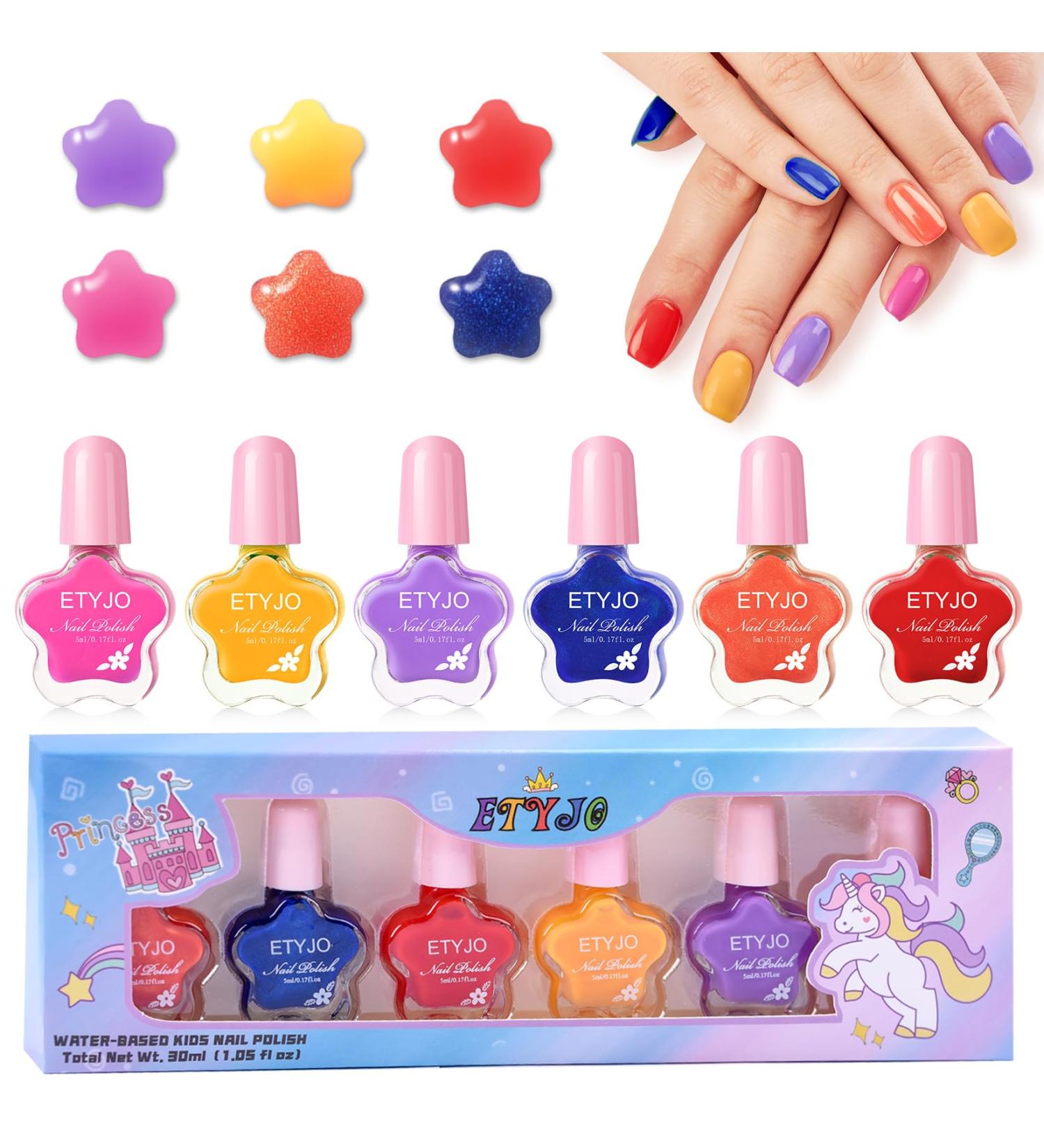 ETYJO Girls Nail Varnish Set - Non-Toxic 6 Colors Peel-Off Water-Based Kids Nail Polish Kit - Ideal Gift for Girls, Toddlers, Teens - B-Candy - Buy Online on GoSupps.com