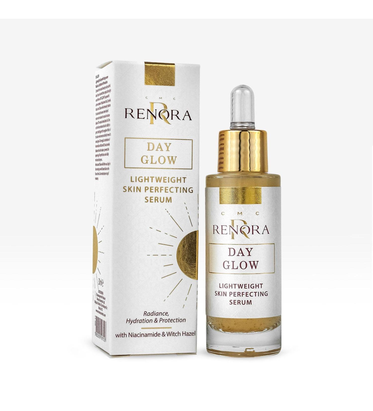 Renora Cosmetics RENORA Day Glow Ultralight Crystalline Serum I Skin Perfecting Serum I Facial Serum I Hydrating and Protecting I Fresh Skin I Hyaluronzuur I Kamille I Alo Vera I Vitamine B3 I 30 ML - Buy Online on GoSupps.com