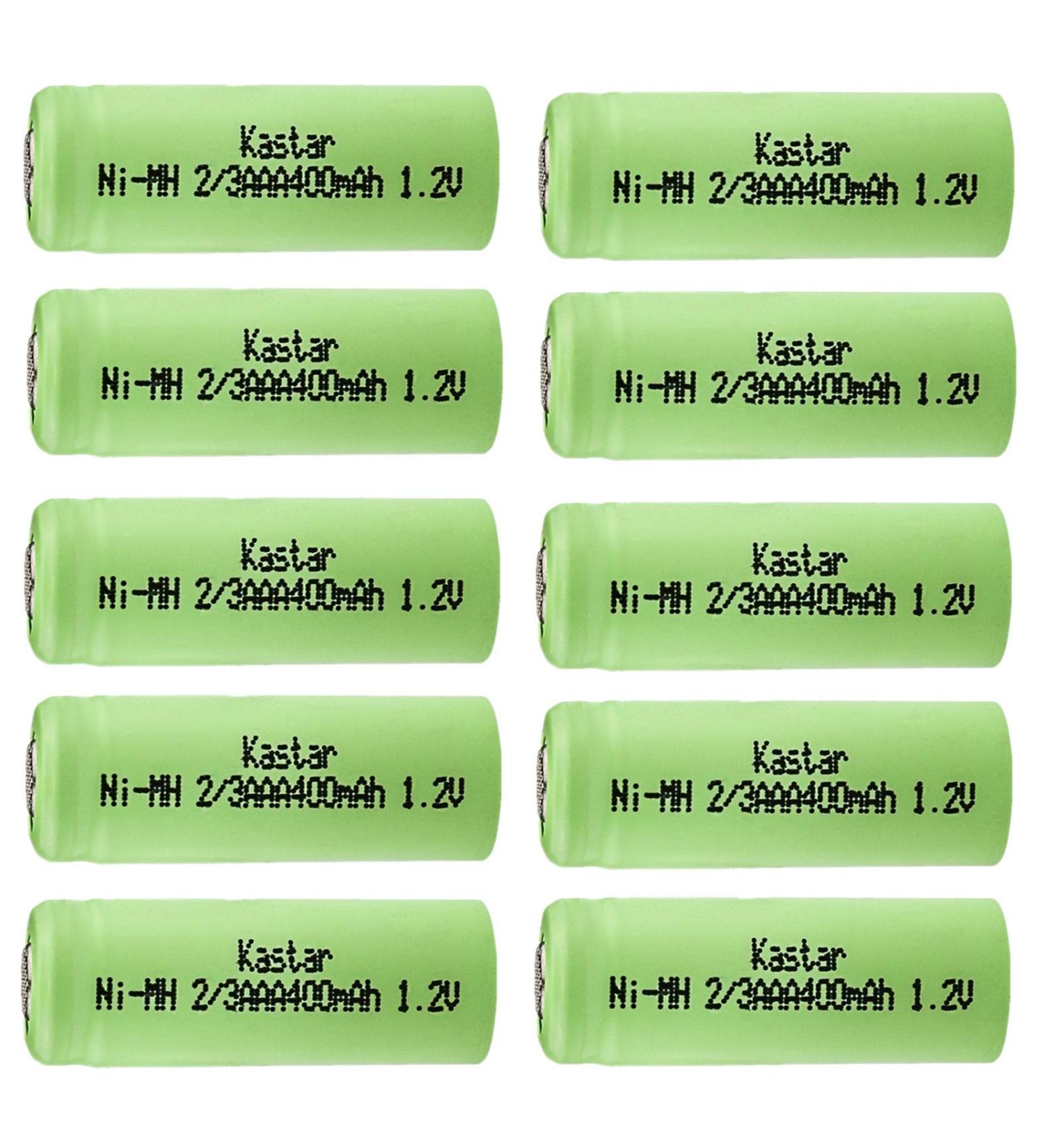 Kastar 2/3AAA Rechargeable Ni-MH Battery 400mAh Flat Top - 10Pcs for Solar Lights Remote Control & Garden Use - Buy Online on GoSupps.com