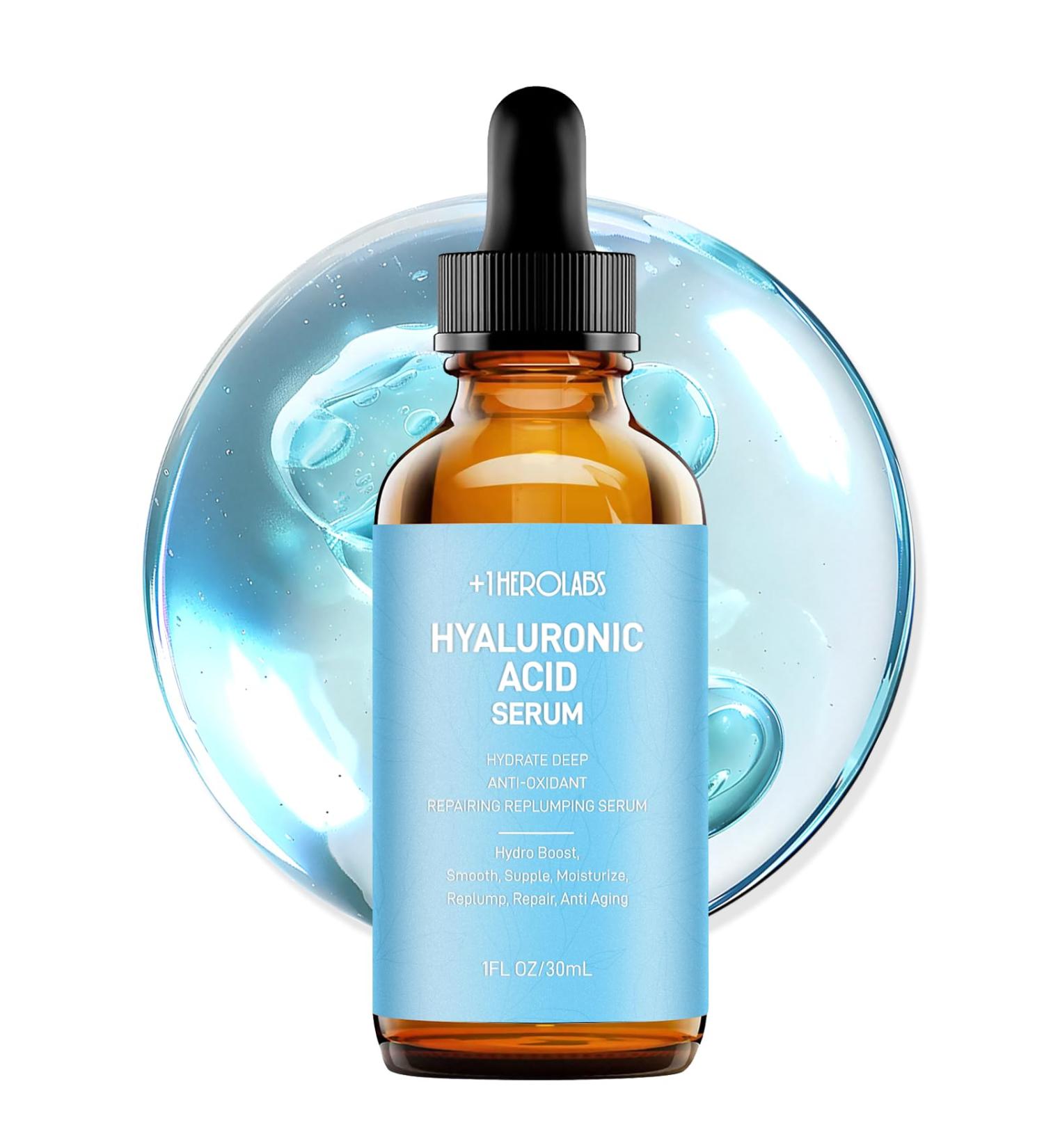 +1Herolabs Hyaluronic Acid Serum for Face with Vitamin B5 C E & Niacinamide Hydrating & Plumping Face Serum for Sensitive Skin Fragrance-Free 1 Fl Oz - Buy Online on GoSupps.com