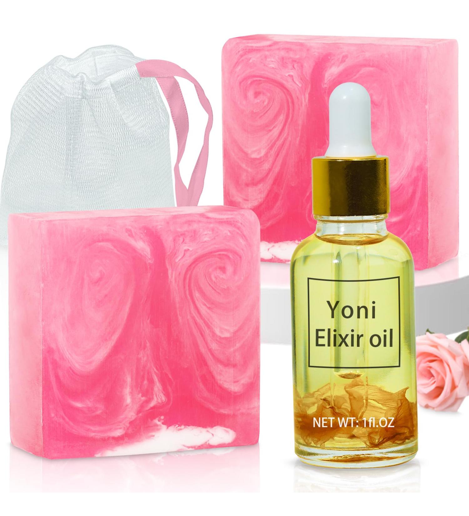 Organic Yoni Soap Bars & Feminine Wash Set | pH Balance Vaginal Care | Handmade Yoni Bar Soap for Face & Body - Rose Scented - Buy Online on GoSupps.com