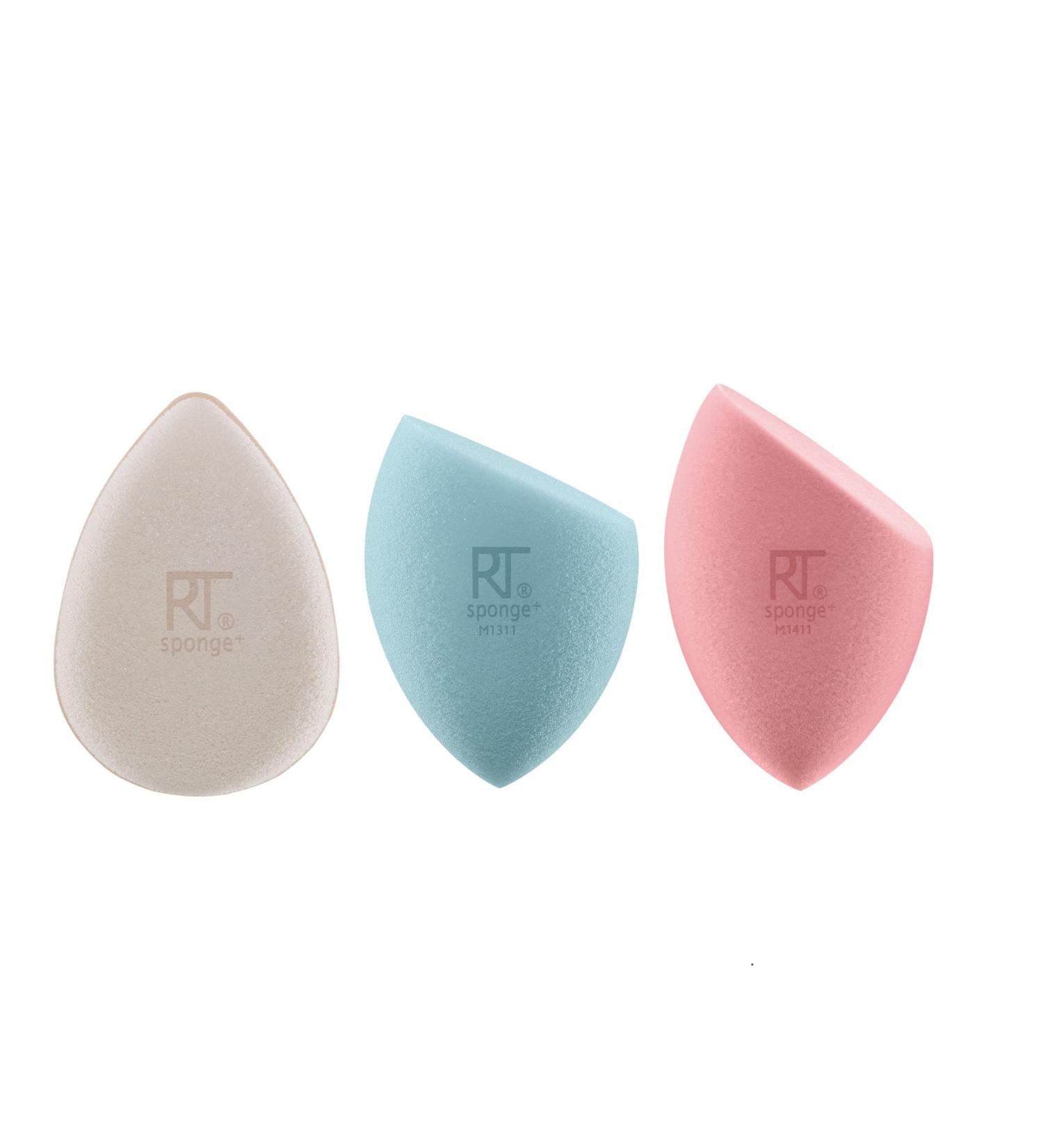 REAL TECHNIQUES Sponge+ Beauty Makeup Blenders for Facial Cleanser Foundation and Setting Powder Probiotic infused (3 Piece Kit) - Buy Online on GoSupps.com