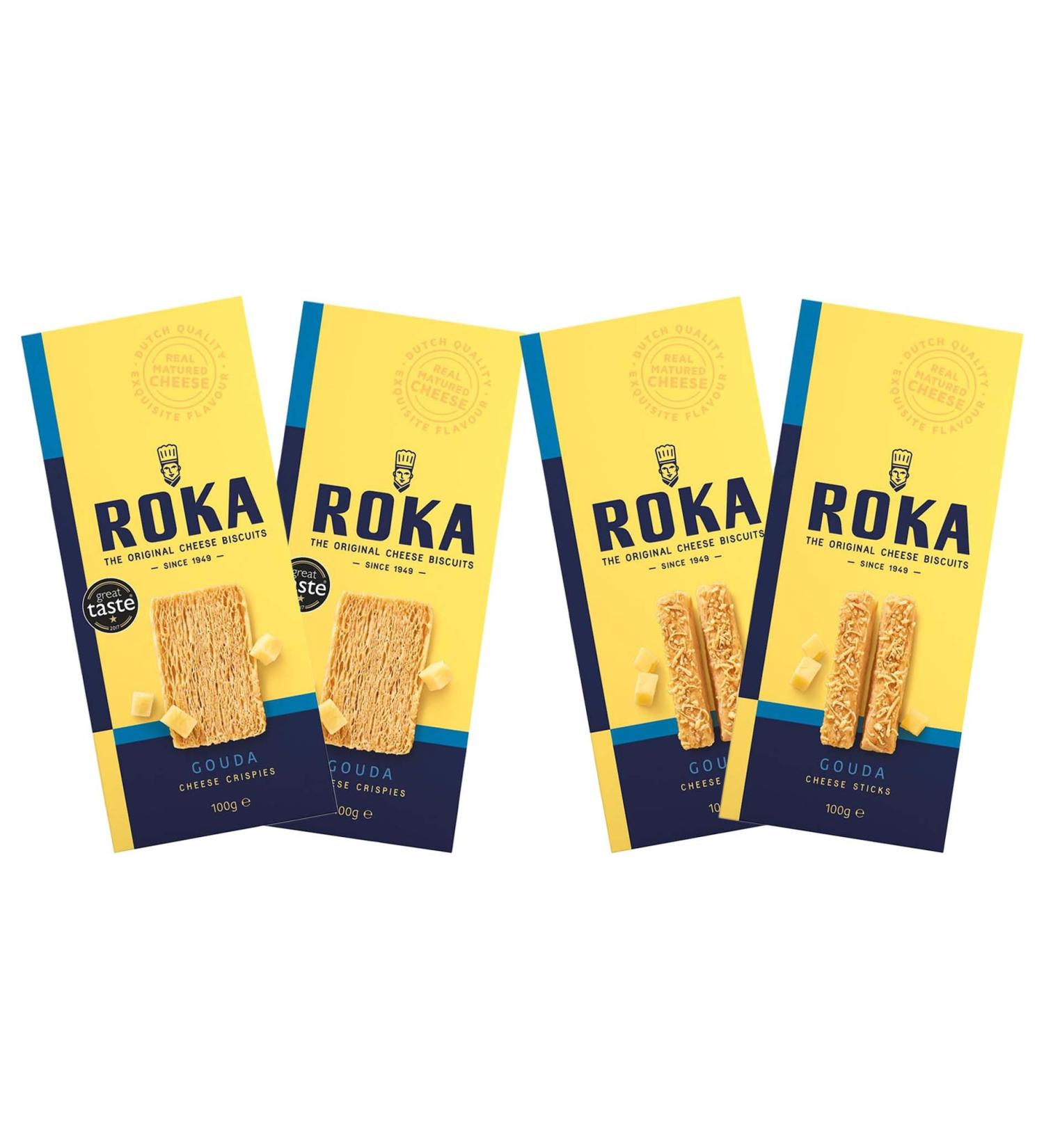 Cheese Biscuits Bundle with Roka Cheese Crispies 100g x2 and Cheese Sticks 100g x2 (Pack of 4 Bundle) - Buy Online on GoSupps.com