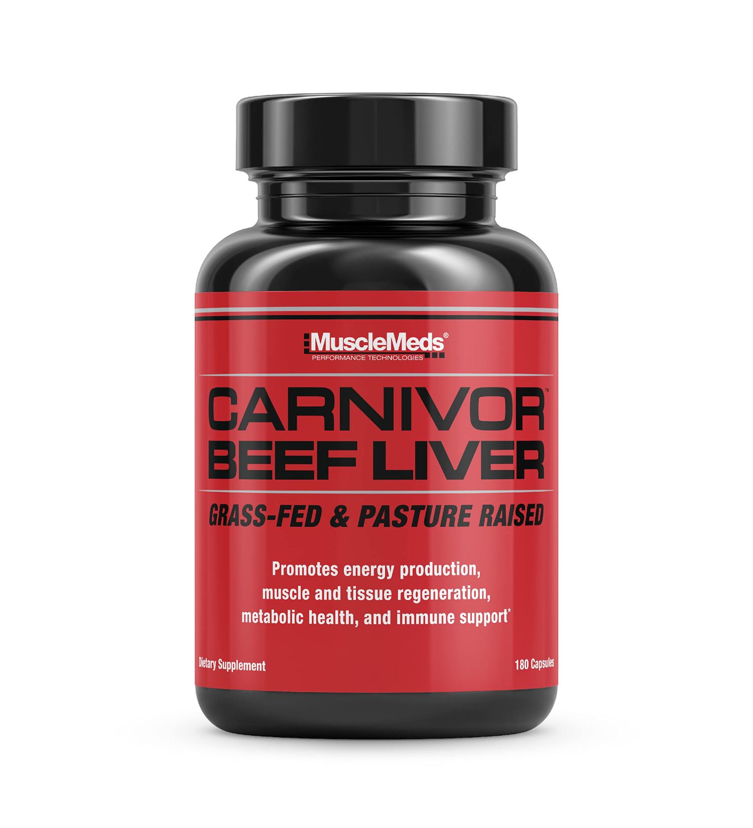 MuscleMeds Carnivor Beef Liver Capsules Energy Production Muscle Recovery Immunity Non-GMO Liver Health Supplement Grass Fed 180 Capsules - Buy Online on GoSupps.com
