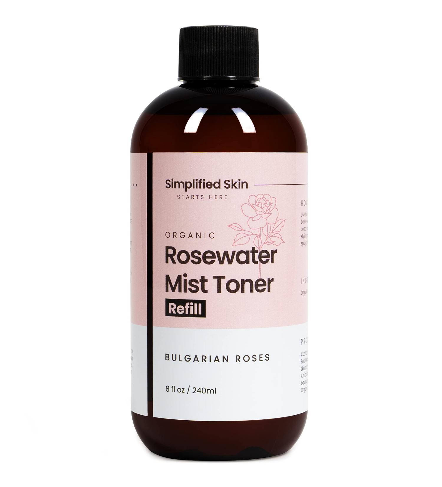 Natural Rose Water Spray for Face & Hair - 100% Organic Toner & Makeup Remover - Hydrating Anti-Aging Mist by Simplified Skin (8 oz) - Buy Online on GoSupps.com