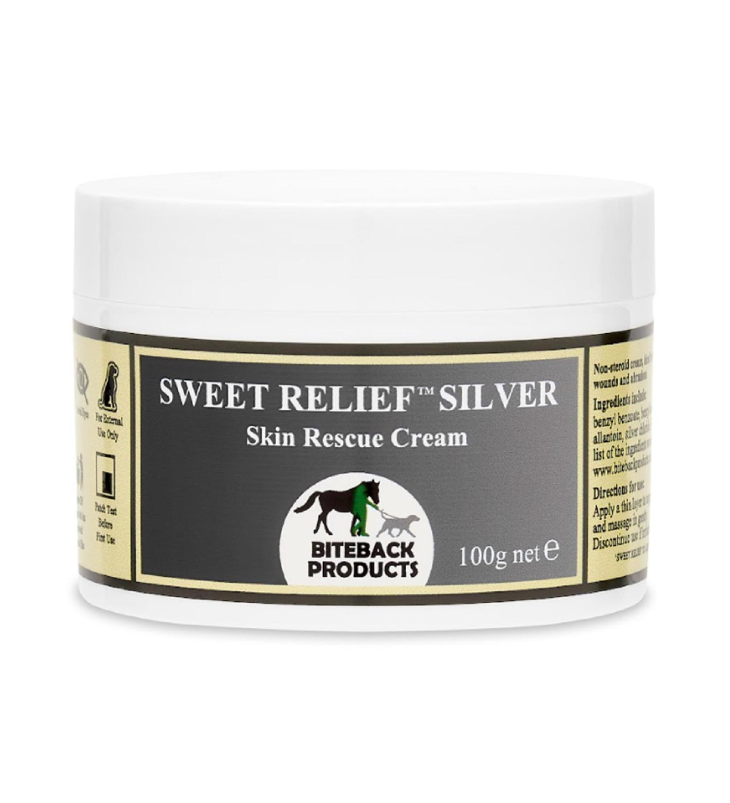 Biteback 'Sweet Relief Silver' Cream - Essential Silver-Infused Antiseptic Cream for Dogs: Ideal for Minor Wounds Abrasions & Rubs - Benzyl Benzoate Dog First Aid Essentials - 100g - Buy Online on GoSupps.com