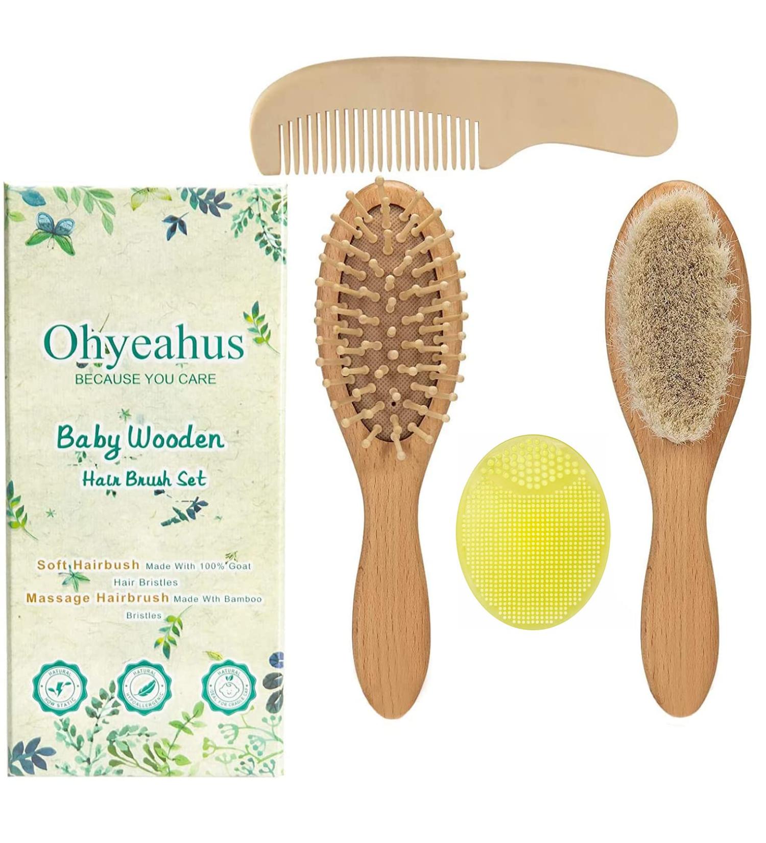 Baby Hair Brush and Comb Set for Newborns & Toddlers Natural Soft Goat Bristles for Cradle Cap Wood Bristles Baby Brush for Massage Perfect Scalp Grooming Hairbrush Comb Kit for Infant Kids Baby Registry Gift - Buy Online on GoSupps.com