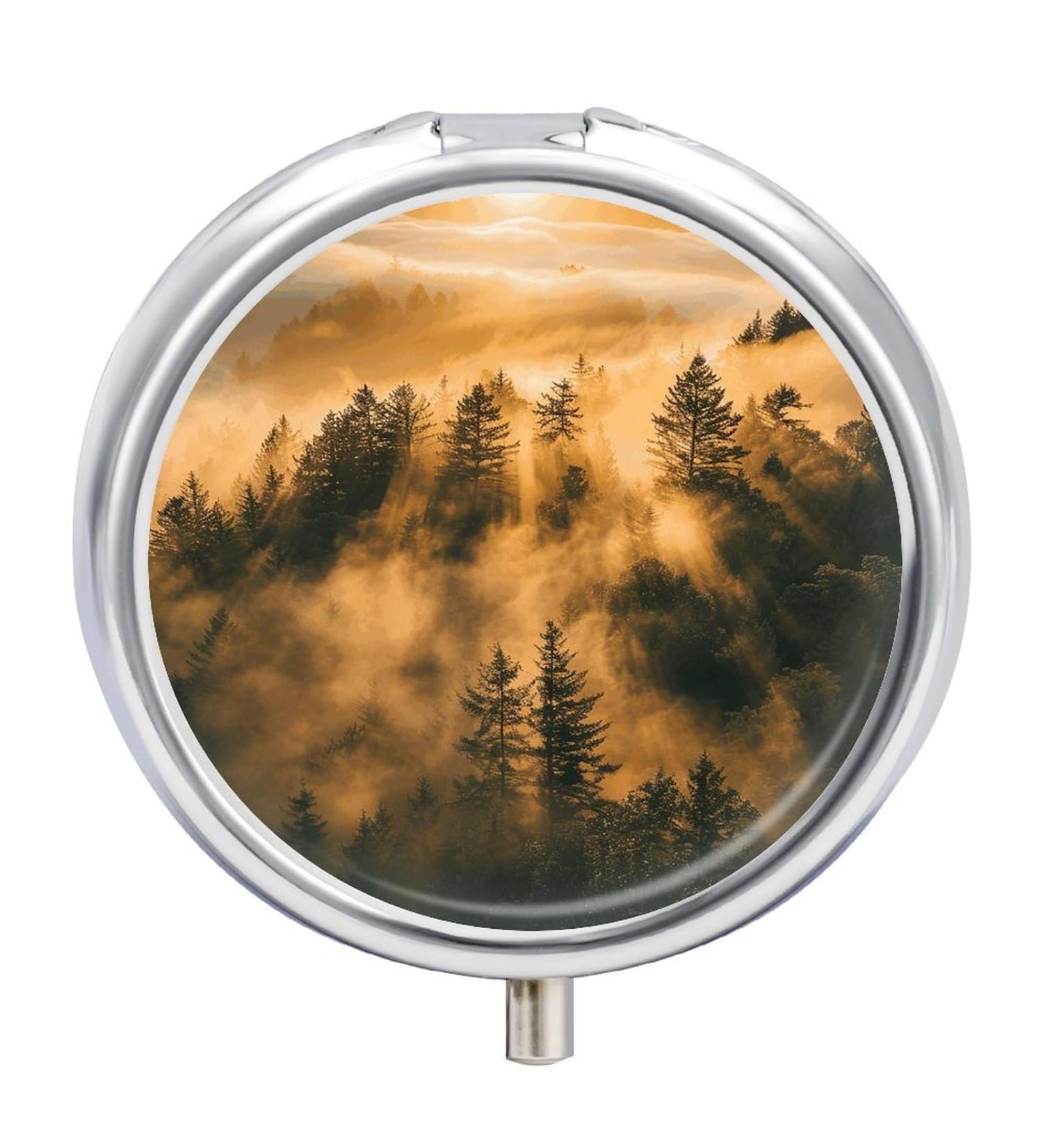 Portable 3-Compartment Pill Box with Pine Trees | Travel Pill Organizer for Purse & Pocket | Small Medicine Case - Buy Online on GoSupps.com
