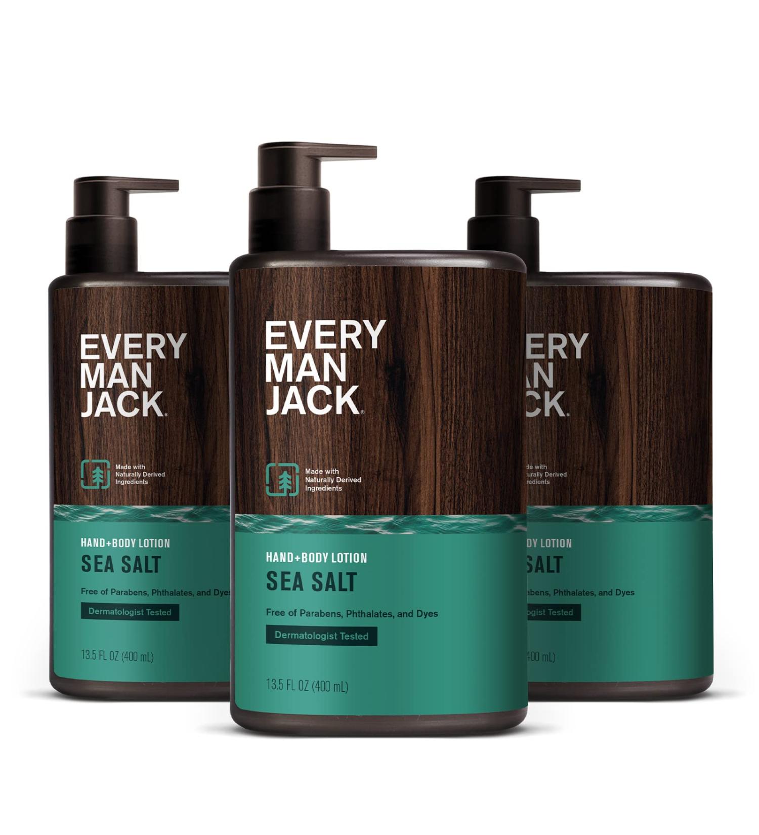 Every Man Jack Sea Salt Hand & Body Lotion for Men - Lightweight & Fast Absorbing - 13.5oz (Pack of 3) - Buy Online on GoSupps.com
