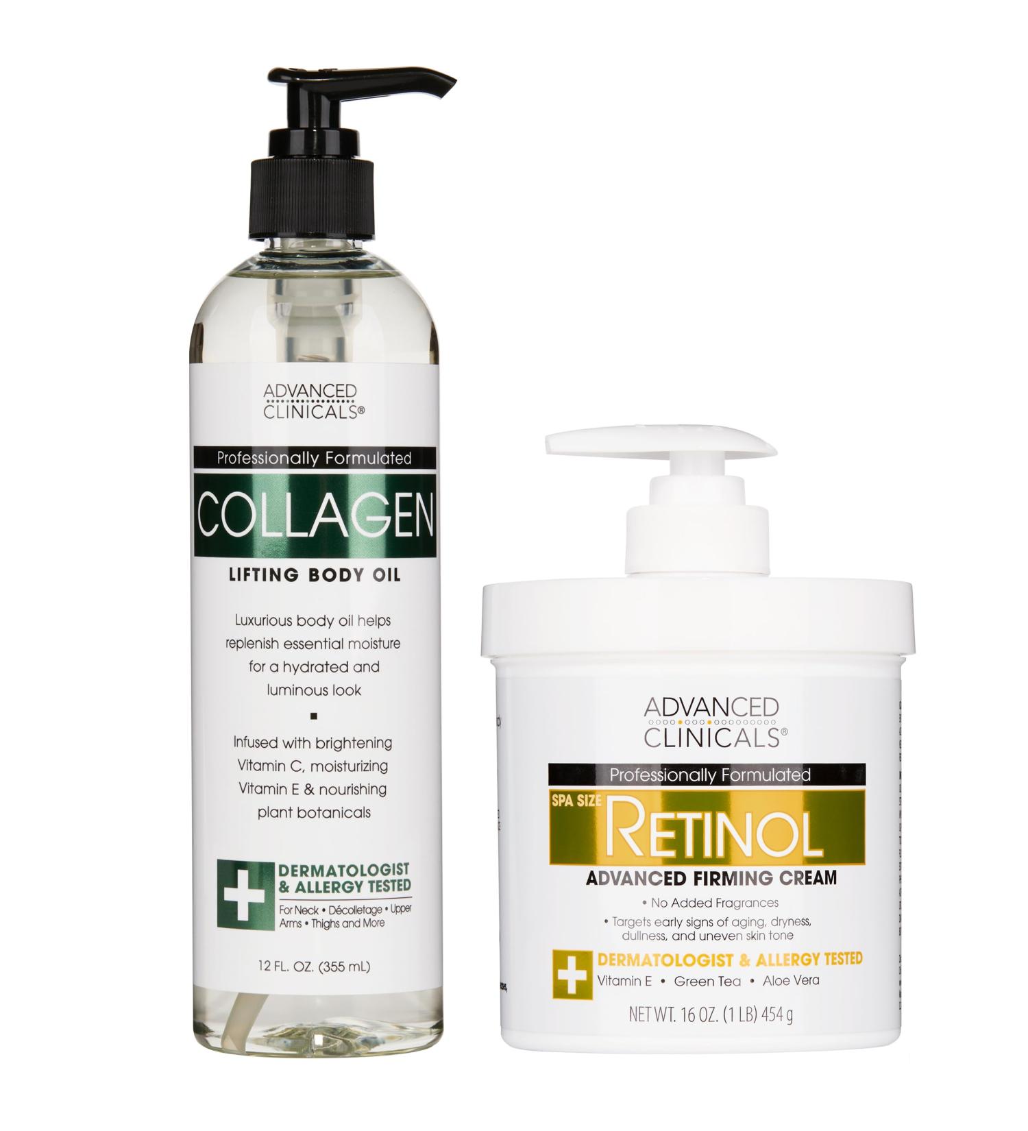Advanced Clinicals Retinol Anti-Aging Cream + Collagen Hydrating Body Oil Bundle - Buy Online on GoSupps.com