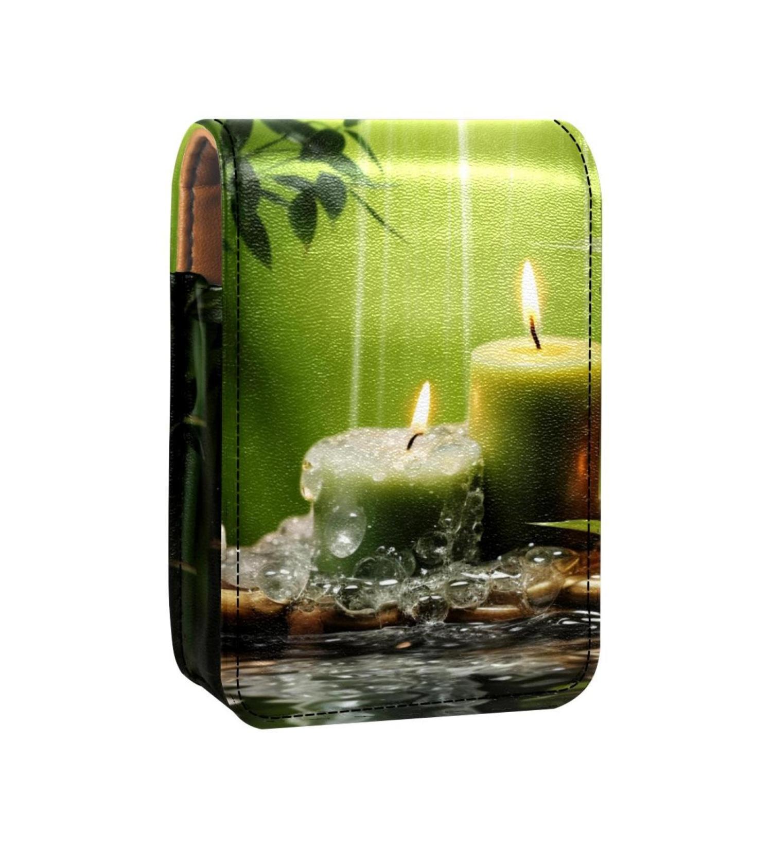 Travel Lipstick Organizer Case - Portable Makeup Bag with Mirror | Scenery Stone River Plant Design - Buy Online on GoSupps.com