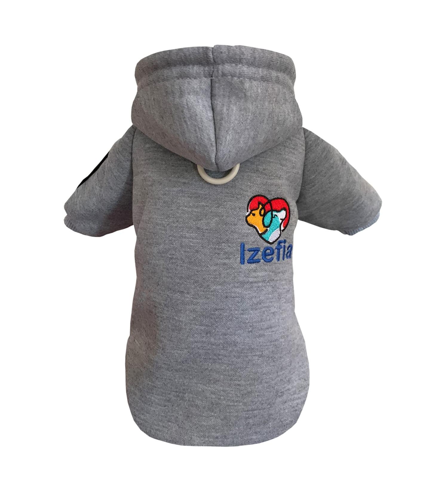 Izefia Fleece Dog Hoodie | Warm Winter Sweatshirt for Small Dogs & Cats | Gray Cotton Loop Sweater - Buy Online on GoSupps.com