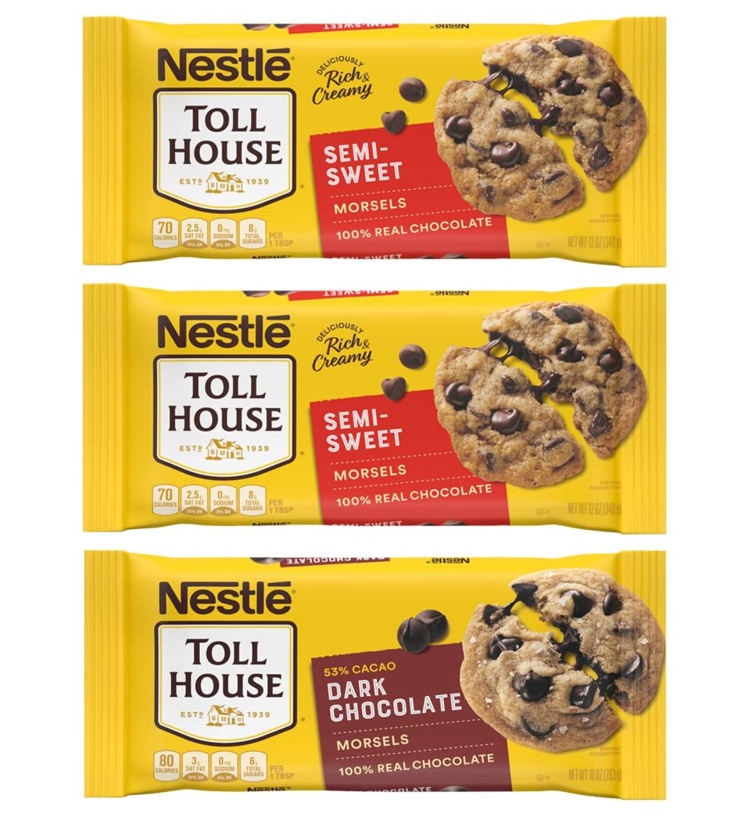 Nestle Toll House Chocolate Chips Pack of 3 - 2 x 12 oz. Semi-Sweet & 1 x 10 oz. Dark Chocolate Chips - Buy Online on GoSupps.com