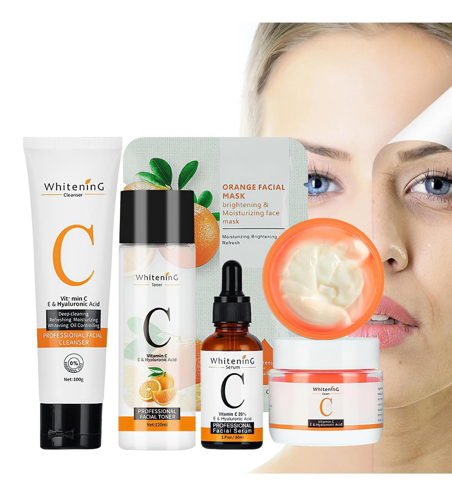  LINGJIONG Vitamin C 5-Piece Face Serum Set - Brightening Vitamin C for the Face - Vitamin C Skin Care Products Series Cleanser Toner Essence Face Cream for a Clean and Rejuvenating Effect Lingjiong - Buy Online on GoSupps.com