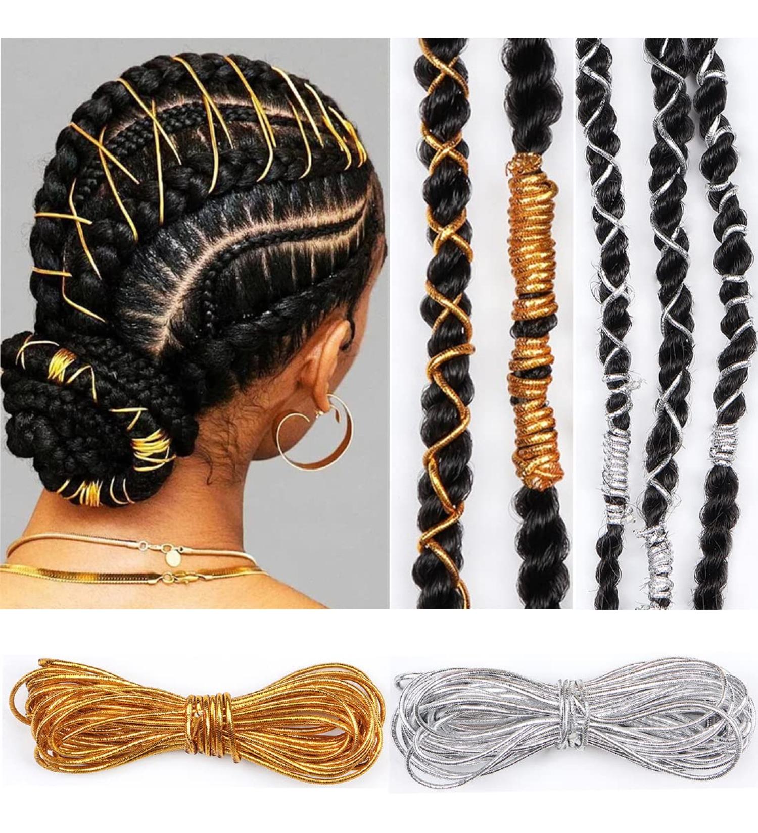 Dreadlock Braids Hair Accessories - Silver/Gold Shimmer Stretch Elastic Cord for African Braid Styling - 5M - Buy Online on GoSupps.com