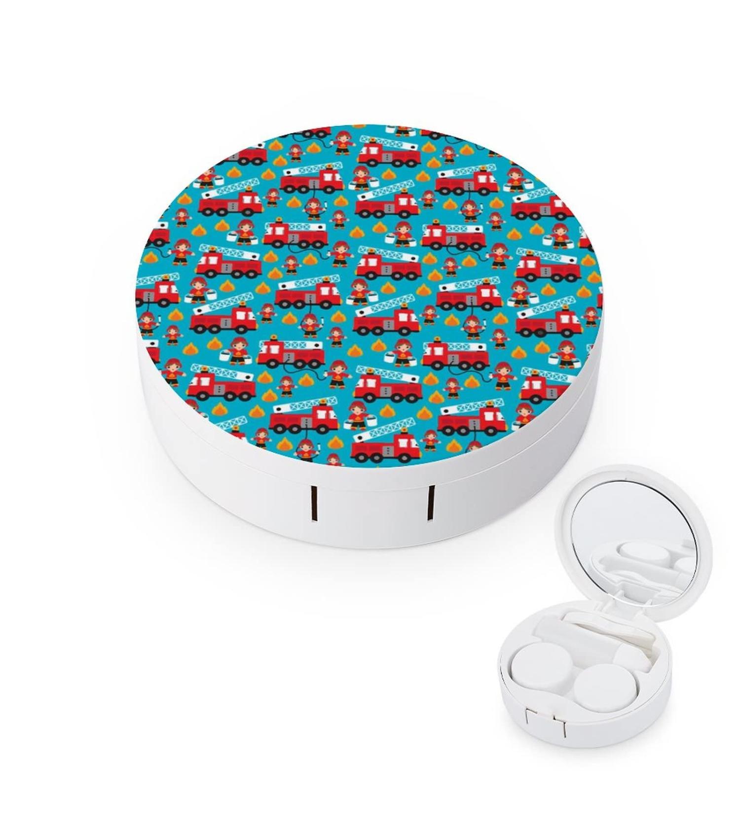 Fire Truck And Hero Boys Car Round Case For Contact Lens Kit Storage Box with Mirror Printed - Buy Online on GoSupps.com