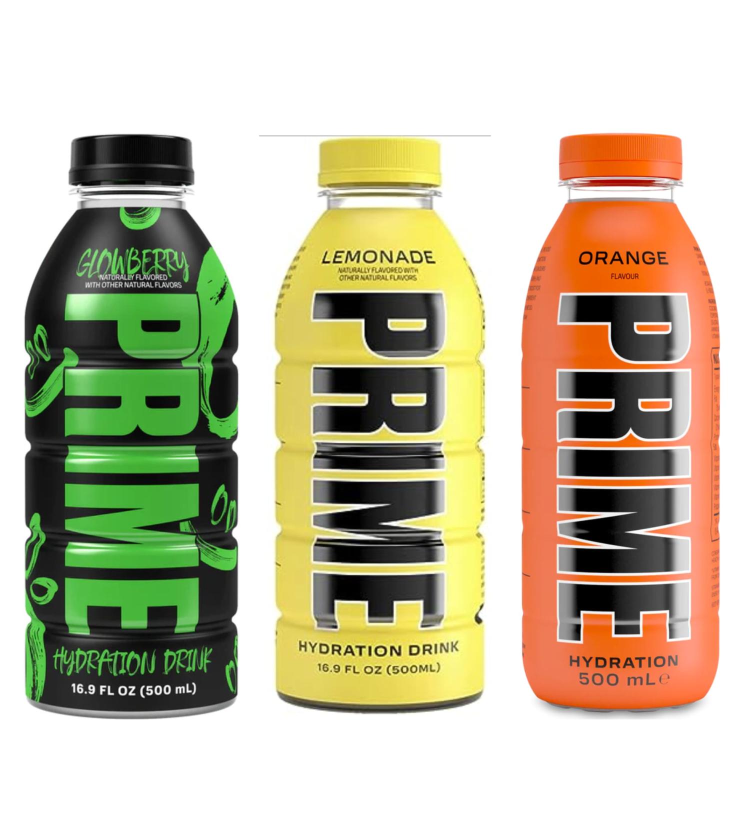 PRIME Hydration Sports Drink by Logan Paul & KSI - Glowberry + Lemonade + Orange - 500ml Bottle - Buy Online on GoSupps.com
