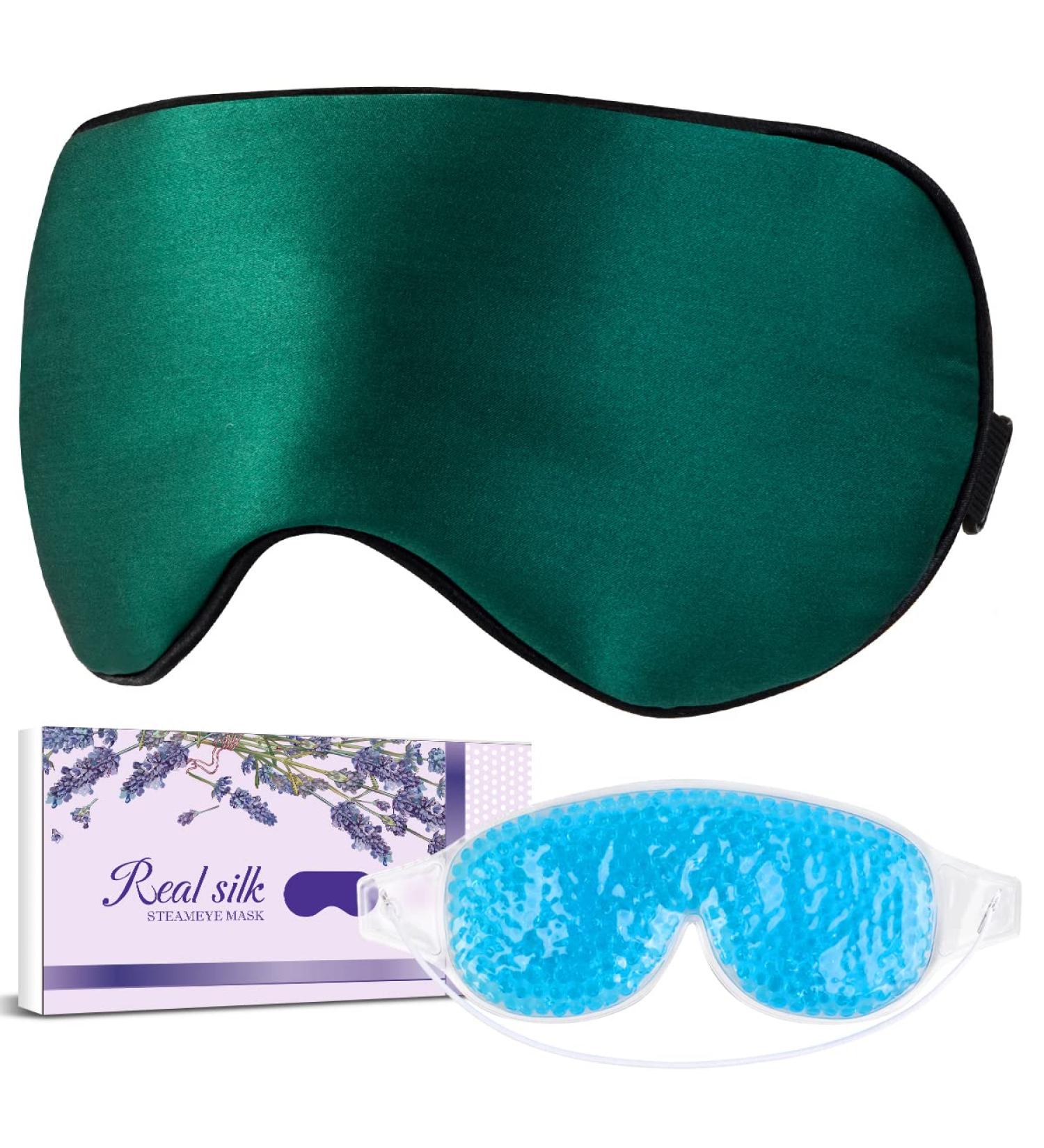 LC-dolida Silk Sleep Mask for Improved Sleep and Eye Care - Hypoallergenic, Cooling Gel, Heated Gel - Green - Buy Online on GoSupps.com