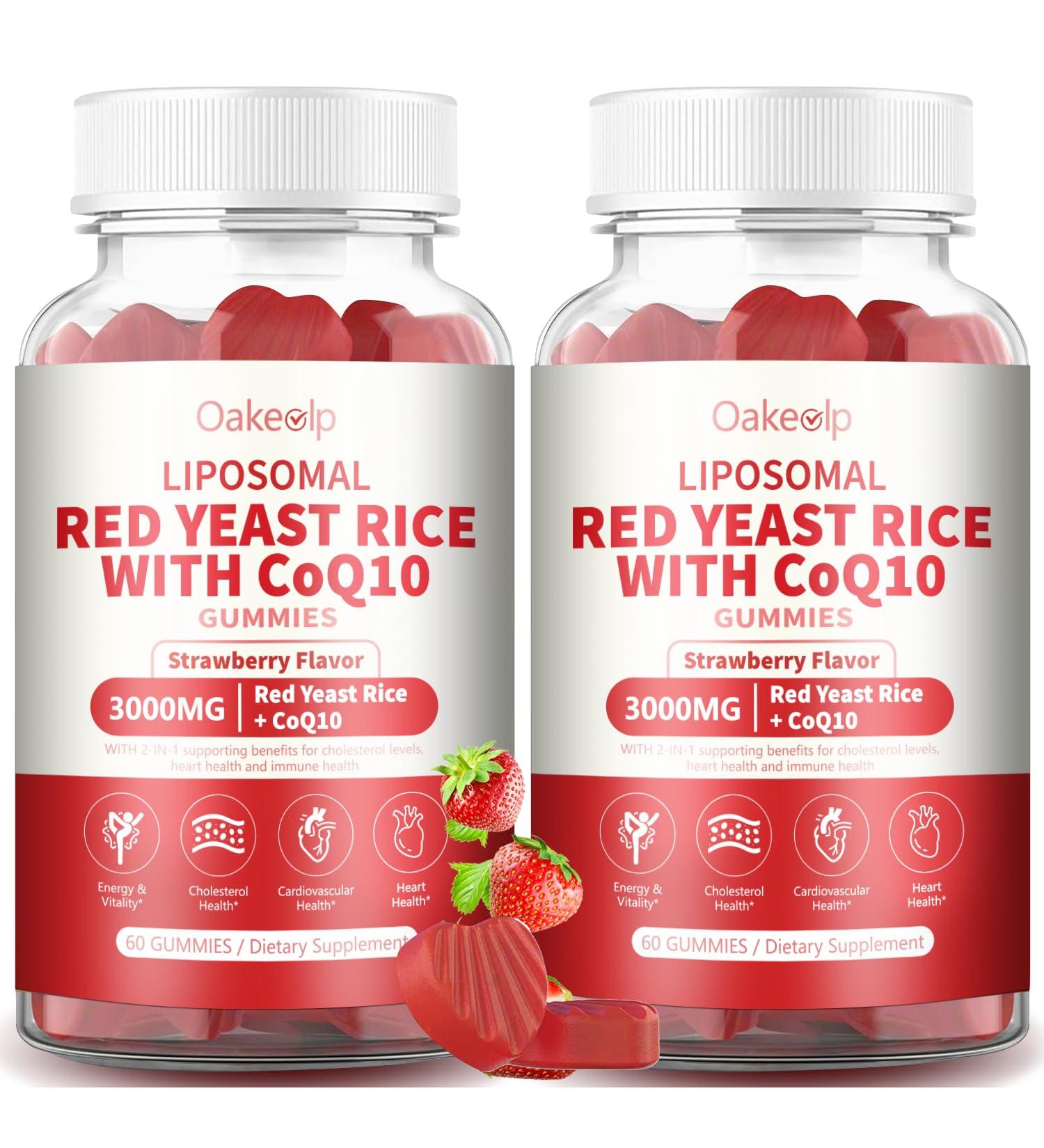2 Pack Liposomal Red Yeast Rice with Coq 10 3000mg Gummies Organic Red Yeast Rice Cholesterol Lowering Supplements Enhanced with Coq 10 for Heart Health Support Liposomal Enhance 98% Absorption - Buy Online on GoSupps.com