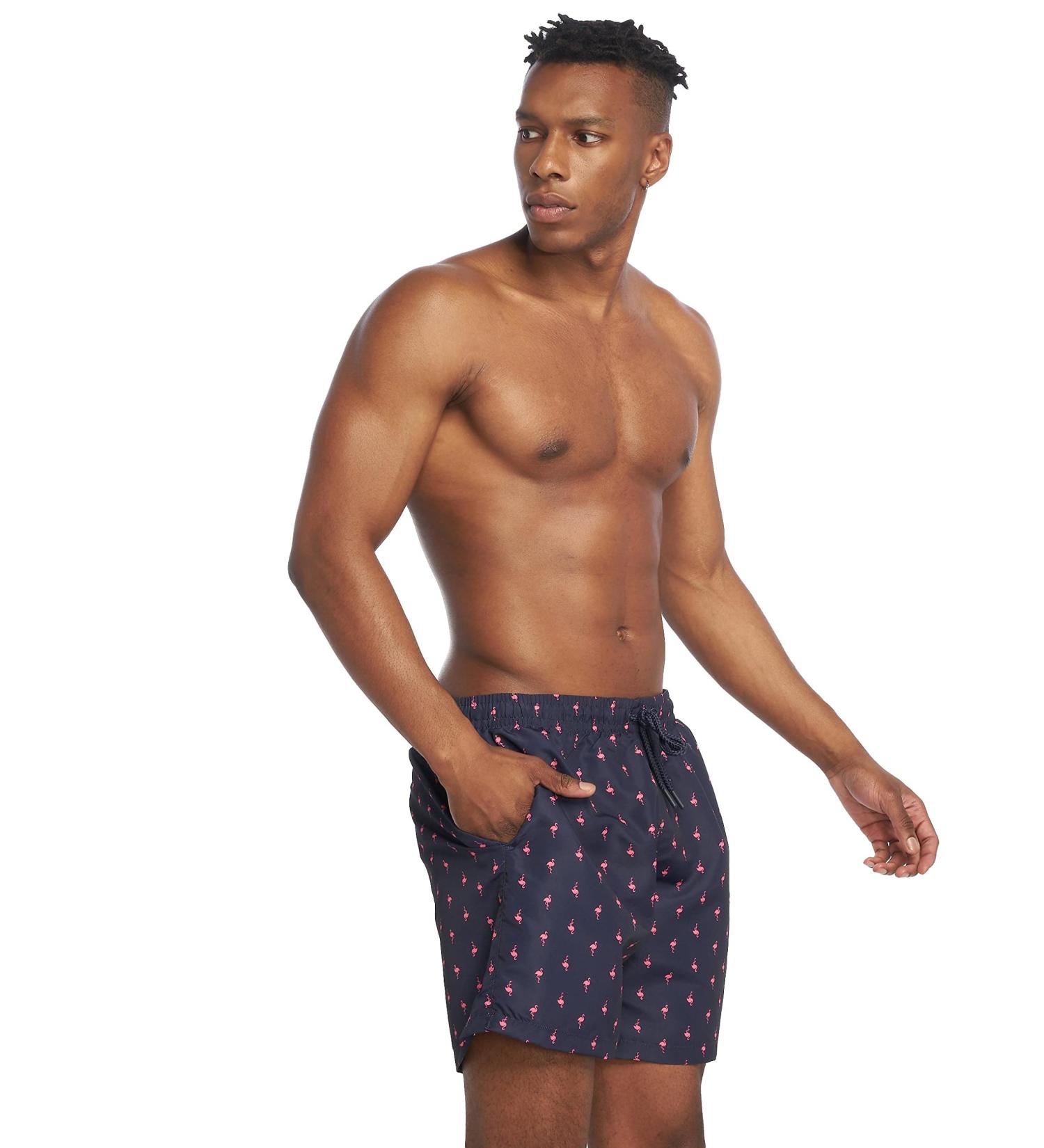 Urban Classics Men's Patterned Swim Trunks | Stylish Swim Shorts in Multiple Colors & Sizes XS-6XL | Flamingo Design - Buy Online on GoSupps.com